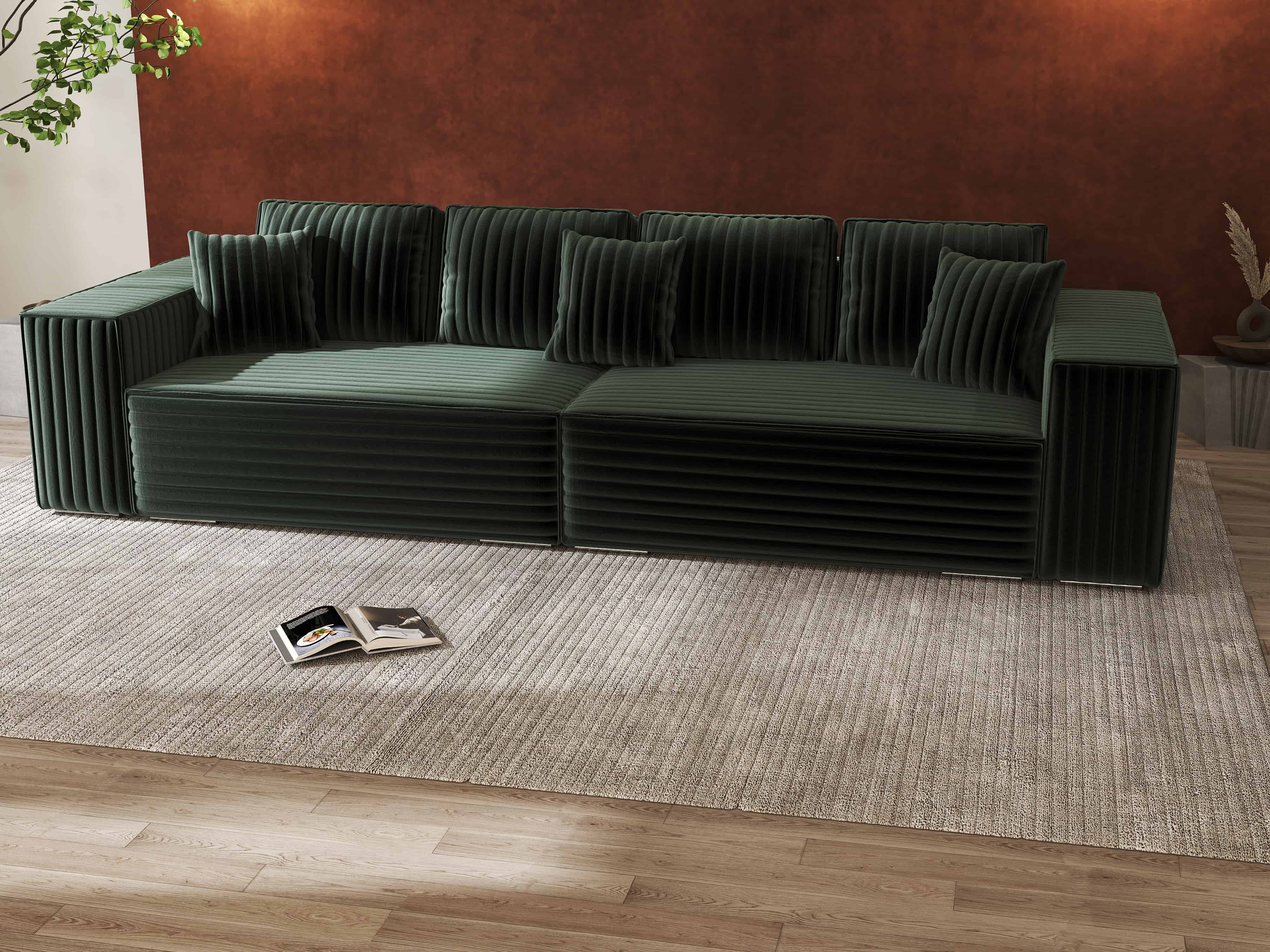 Canapea extensibilă dumonde cu ladă de depozitare si sezut confortabil din spuma HR, Dream Ambience Verde 310x100 cm Fabrica