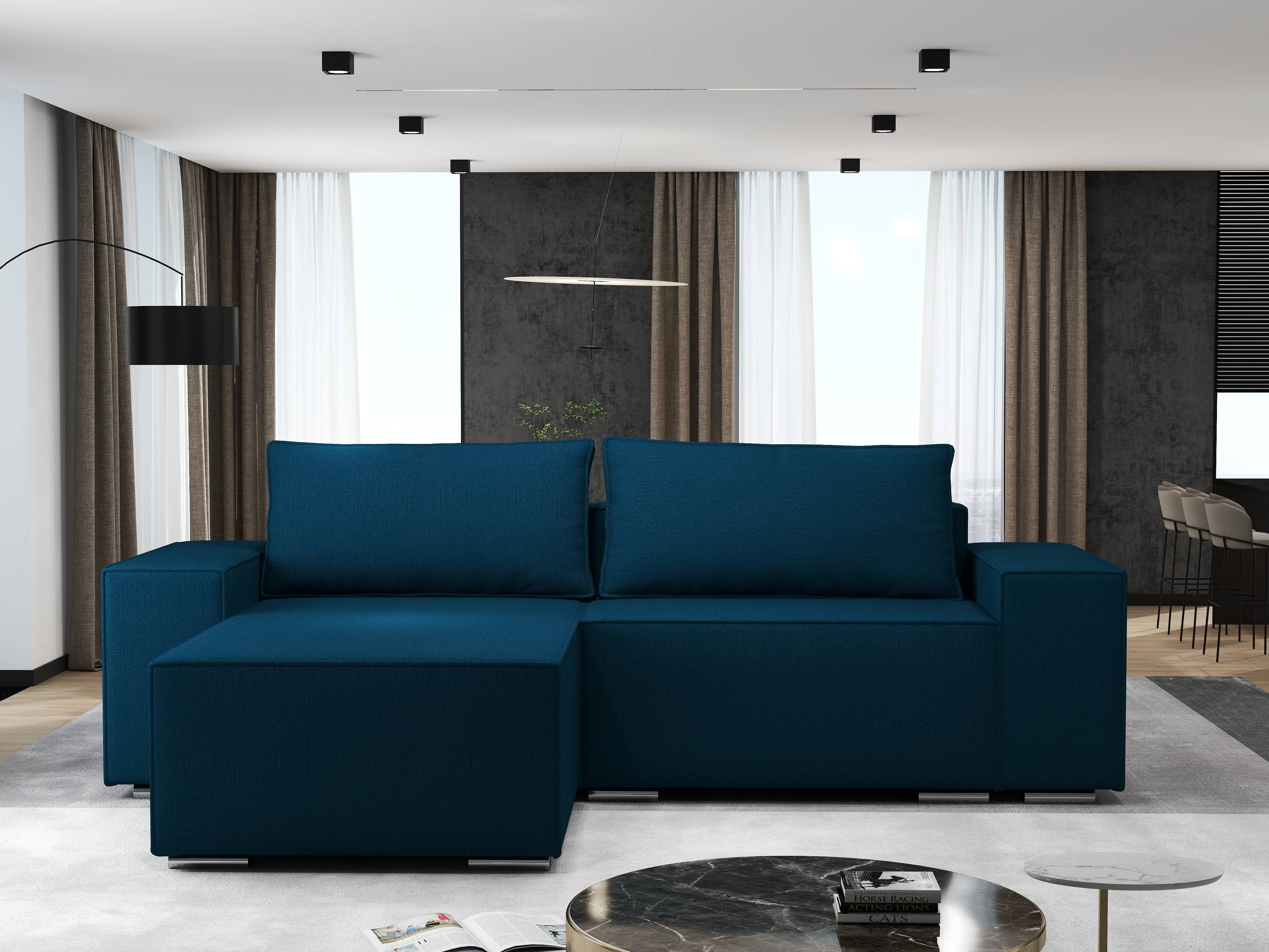 Colțar extensibil dumonde cu ladă de depozitare si sezut confortabil din spuma HR, Dream Enjoy Petrol 290x185 cm Fabrica