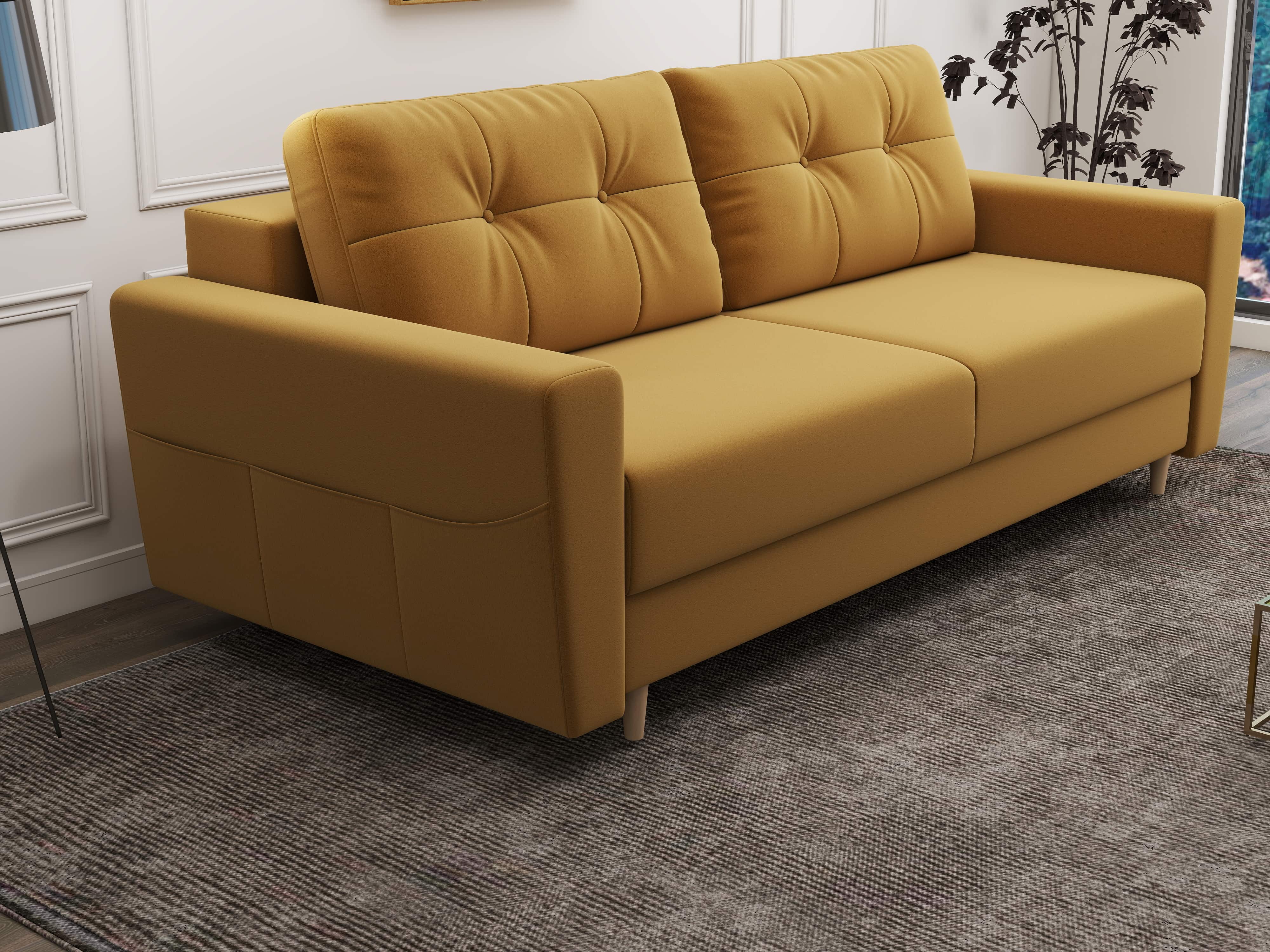 Canapea extensibilă dumonde cu ladă de depozitare si sezut confortabil din spuma HR, Summer Royal Mustar 225x100 cm