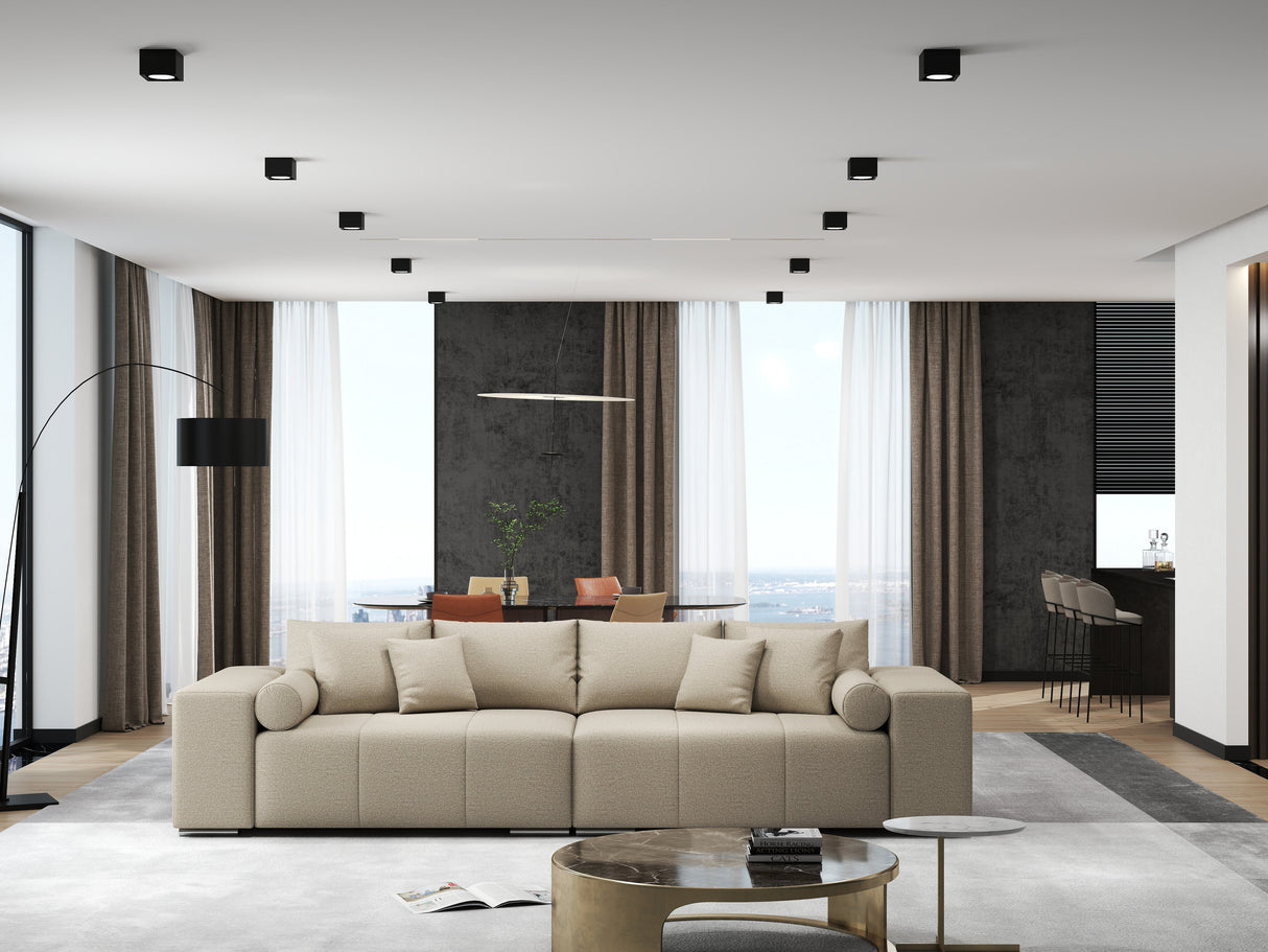 Canapea extensibilă dumonde cu ladă de depozitare si sezut confortabil din spuma HR, Marbela Enjoy Lux Bej XXL 295x100 cm fabrica