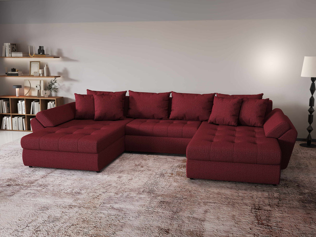 Colțar extensibil dumonde cu ladă de depozitare si sezut confortabil din spuma HR, Loana Enjoy Red U 355x185 cm Fabrica