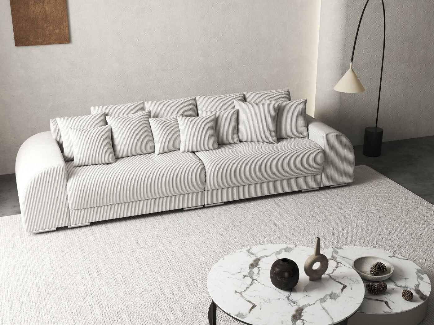 Canapea extensibilă dumonde cu 2 lăzi de depozitare si sezut confortabil din spuma HR, Verona Zoom Light Grey 310x100 cm Fabrica