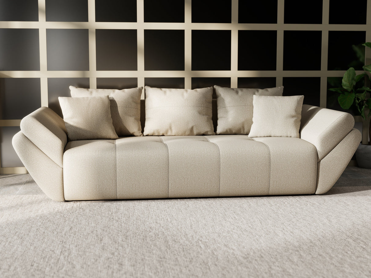 Canapea extensibilă dumonde cu ladă de depozitare si sezut confortabil din spuma HR, Berlin Bej 250x100 cm Fabrica