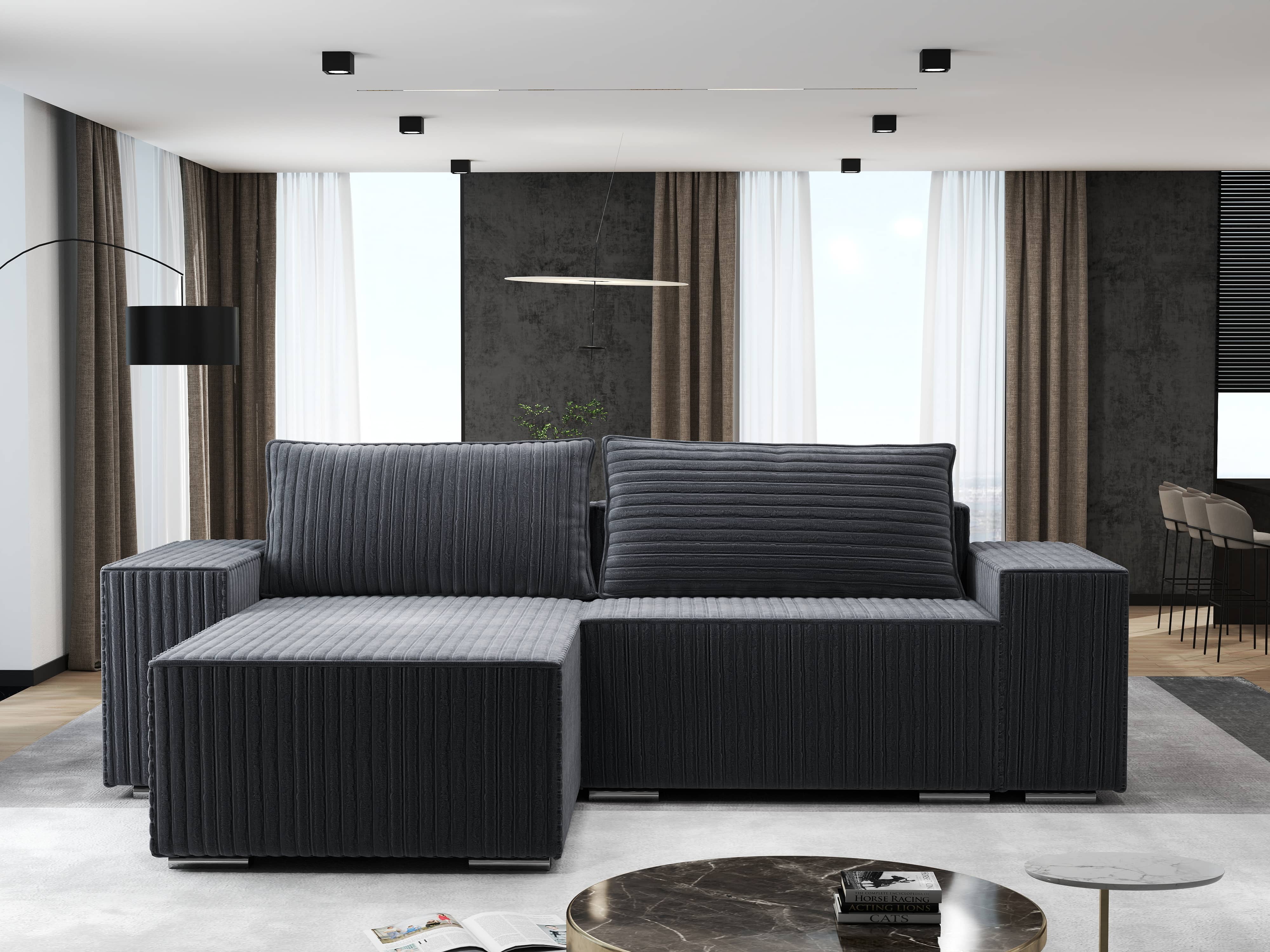 Colțar extensibil dumonde cu ladă de depozitare si sezut confortabil din spuma HR, Dream Ambience Gri 290x185 cm Fabrica