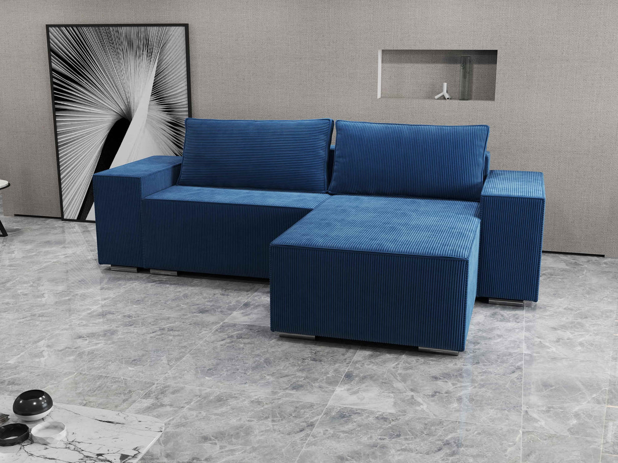 Colțar extensibil dumonde cu ladă de depozitare si sezut confortabil din spuma HR, Dream Zoom Albastru 290x185 cm II Fabrica