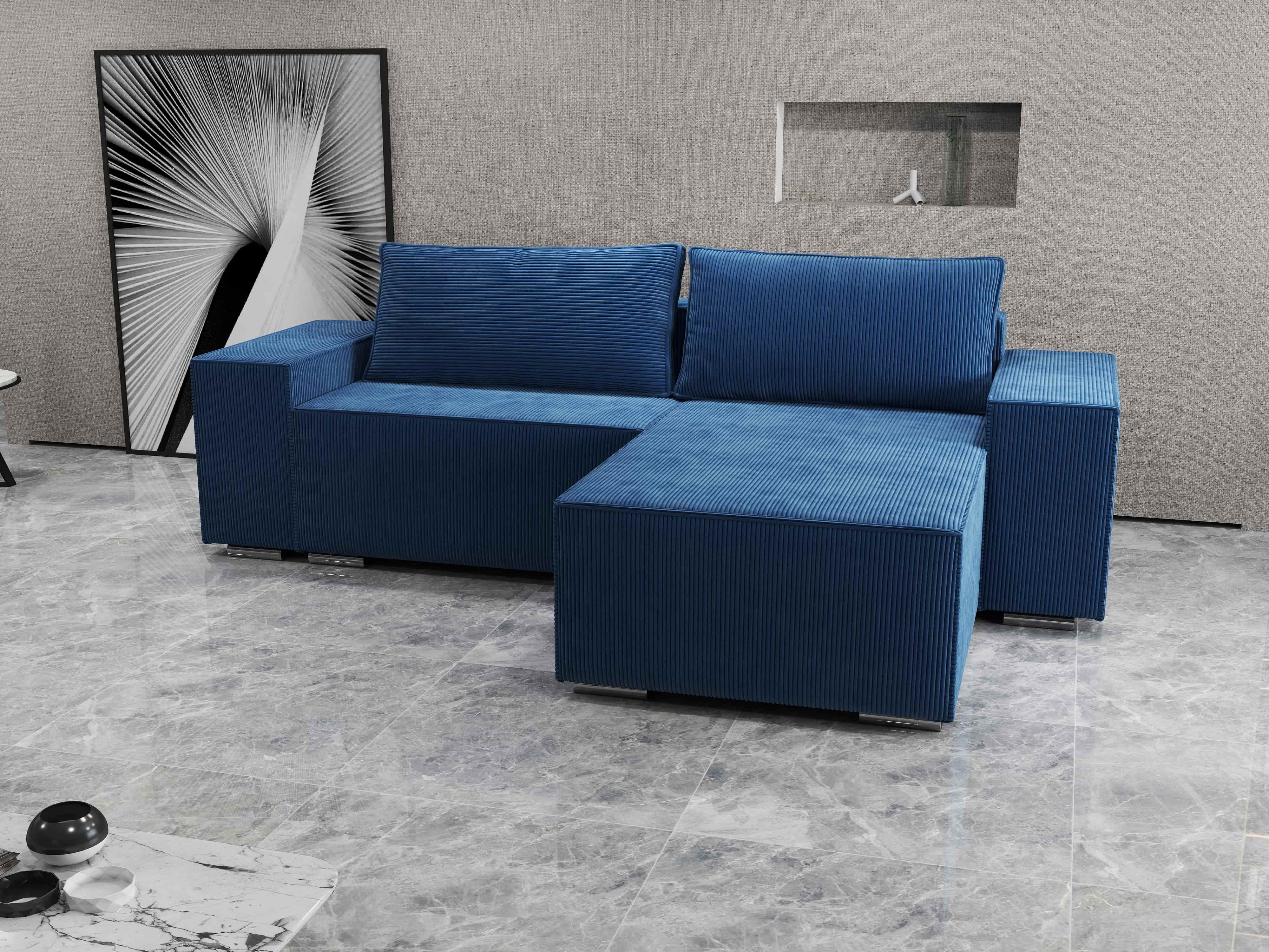 Colțar extensibil dumonde cu ladă de depozitare si sezut confortabil din spuma HR, Dream Zoom Albastru 290x185 cm II Fabrica