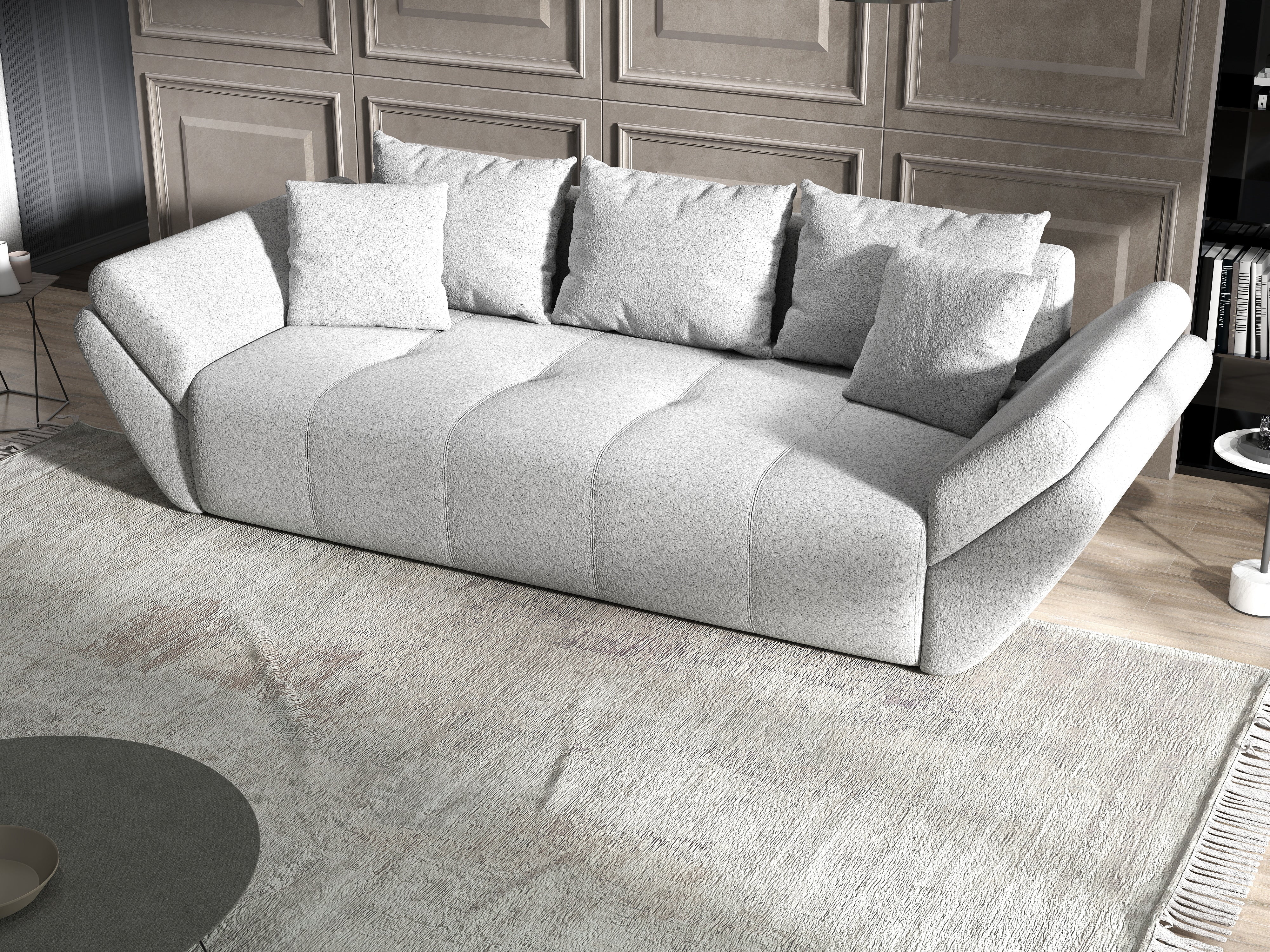 Canapea extensibilă dumonde cu ladă de depozitare si sezut confortabil din spuma HR, Berlin Euphoria Grey 250x100 cm Fabrica