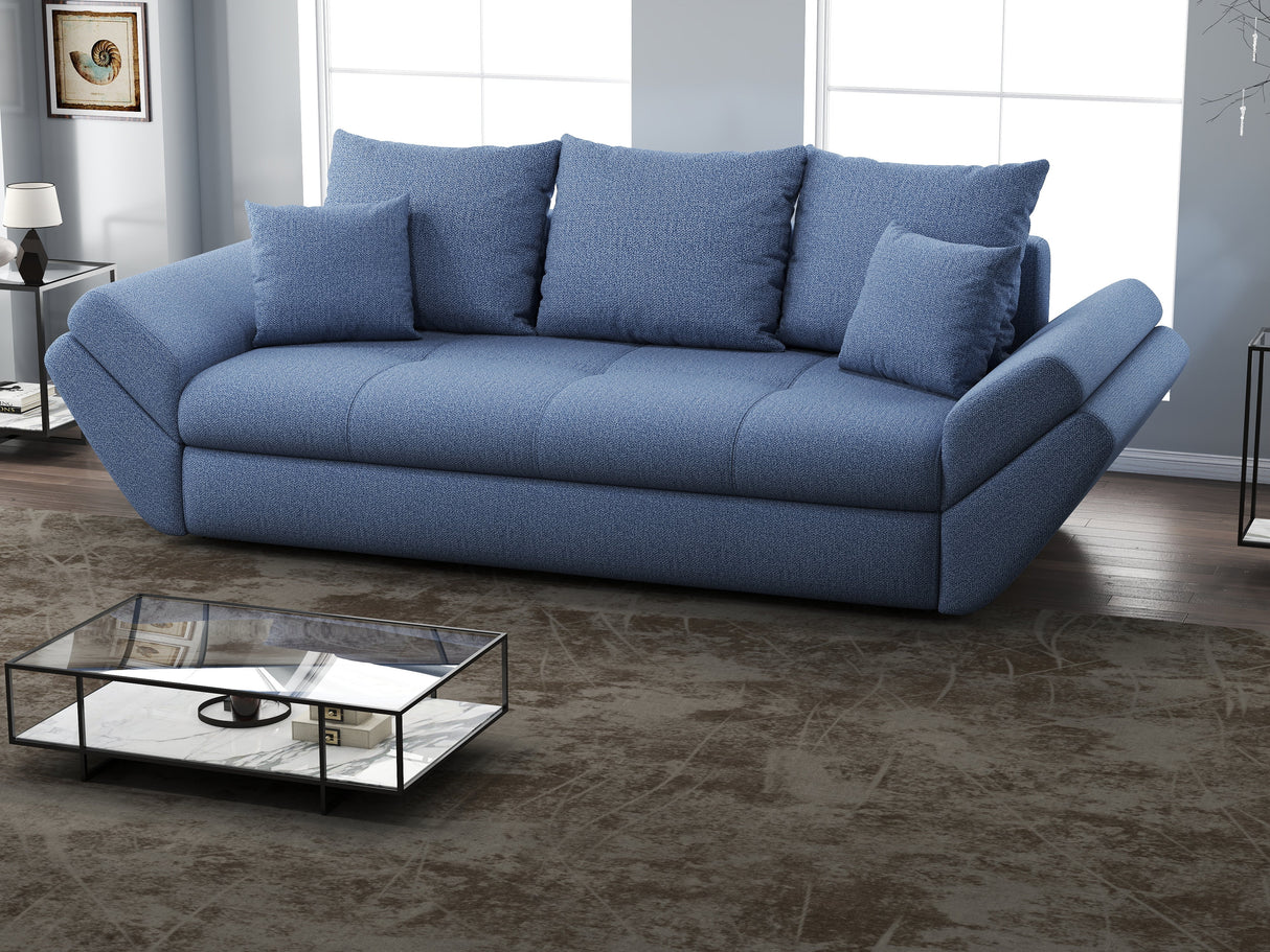 Canapea extensibilă dumonde cu ladă de depozitare si sezut confortabil din spuma HR, Loana Blue 250x100 cm Fabrica