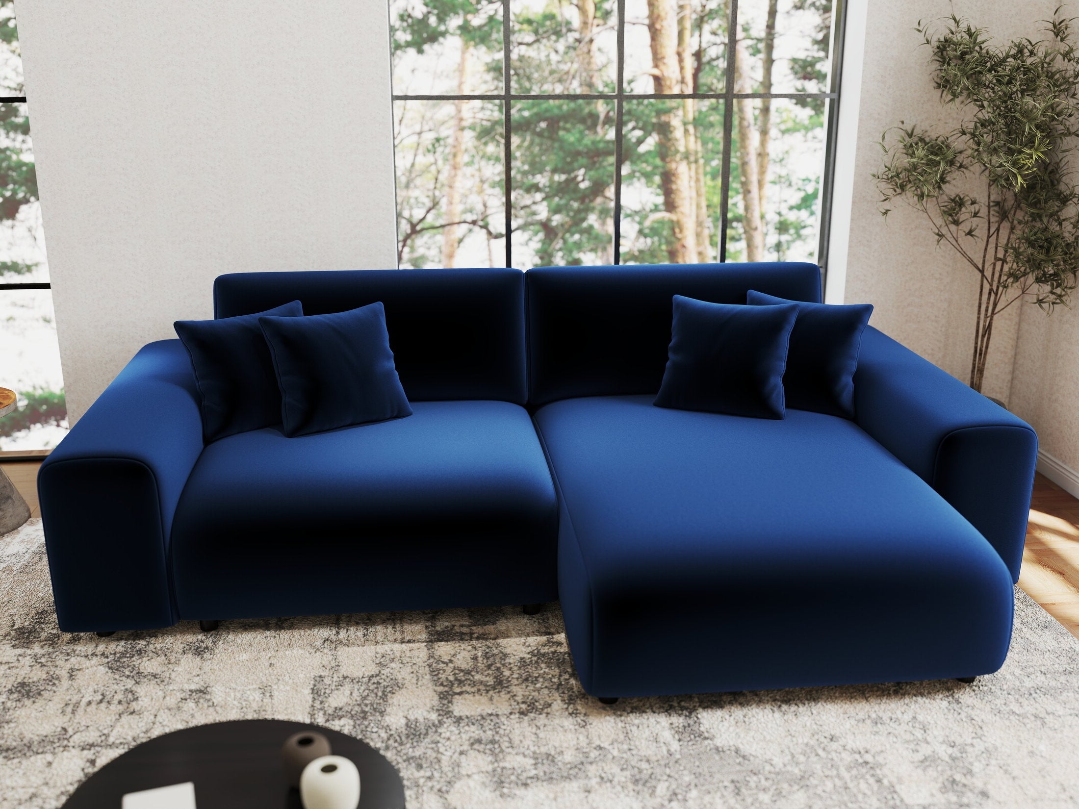 Colțar extensibil dumonde cu ladă de depozitare si sezut confortabil din spuma HR, Sarina Royal Albastru Navy 255x168 cm II