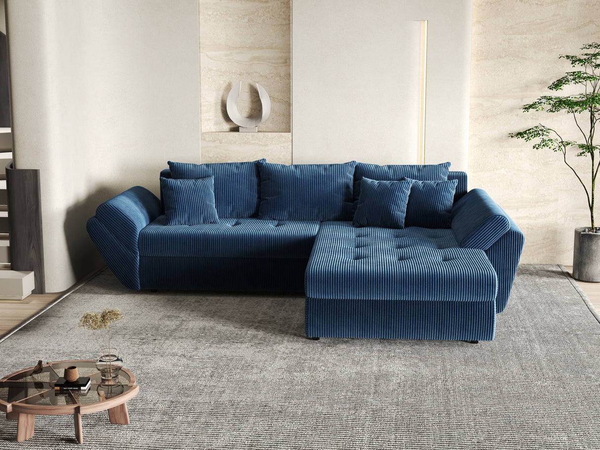 Colțar extensibil dumonde cu ladă de depozitare si sezut confortabil din spuma HR, Loana Bleumarin Zoom II 270x185 cm Fabrica
