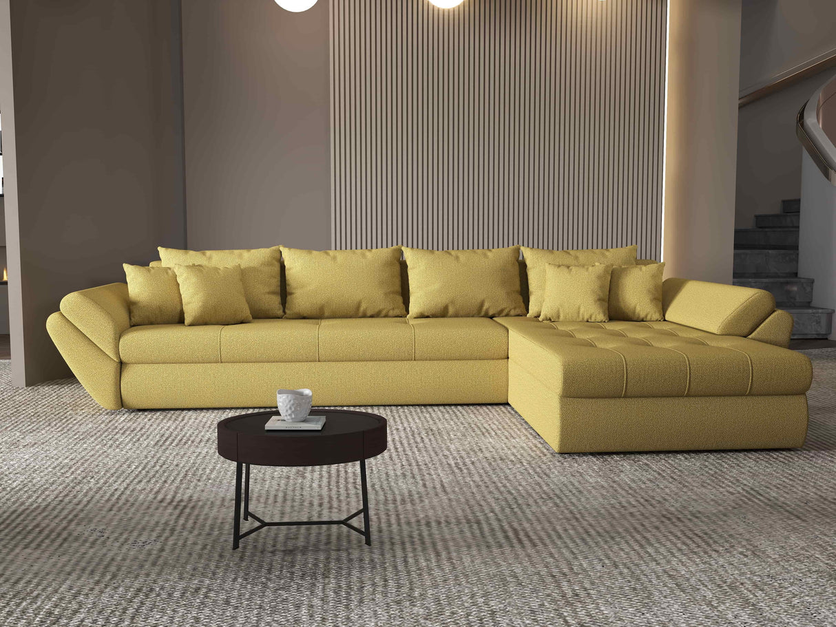 Colțar extensibil dumonde cu ladă de depozitare si sezut confortabil din spuma HR, Loana XL Enjoy Melon II 335x185 cm Fabrica
