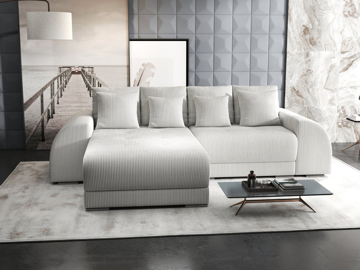 Colțar extensibil dumonde cu ladă de depozitare si sezut confortabil din spuma HR, Verona Zoom Gri 290x185 cm Fabrica