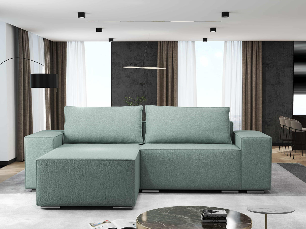 Colțar extensibil dumonde cu ladă de depozitare si sezut confortabil din spuma HR, Dream Enjoy Verde Mint 290x185 cm Fabrica
