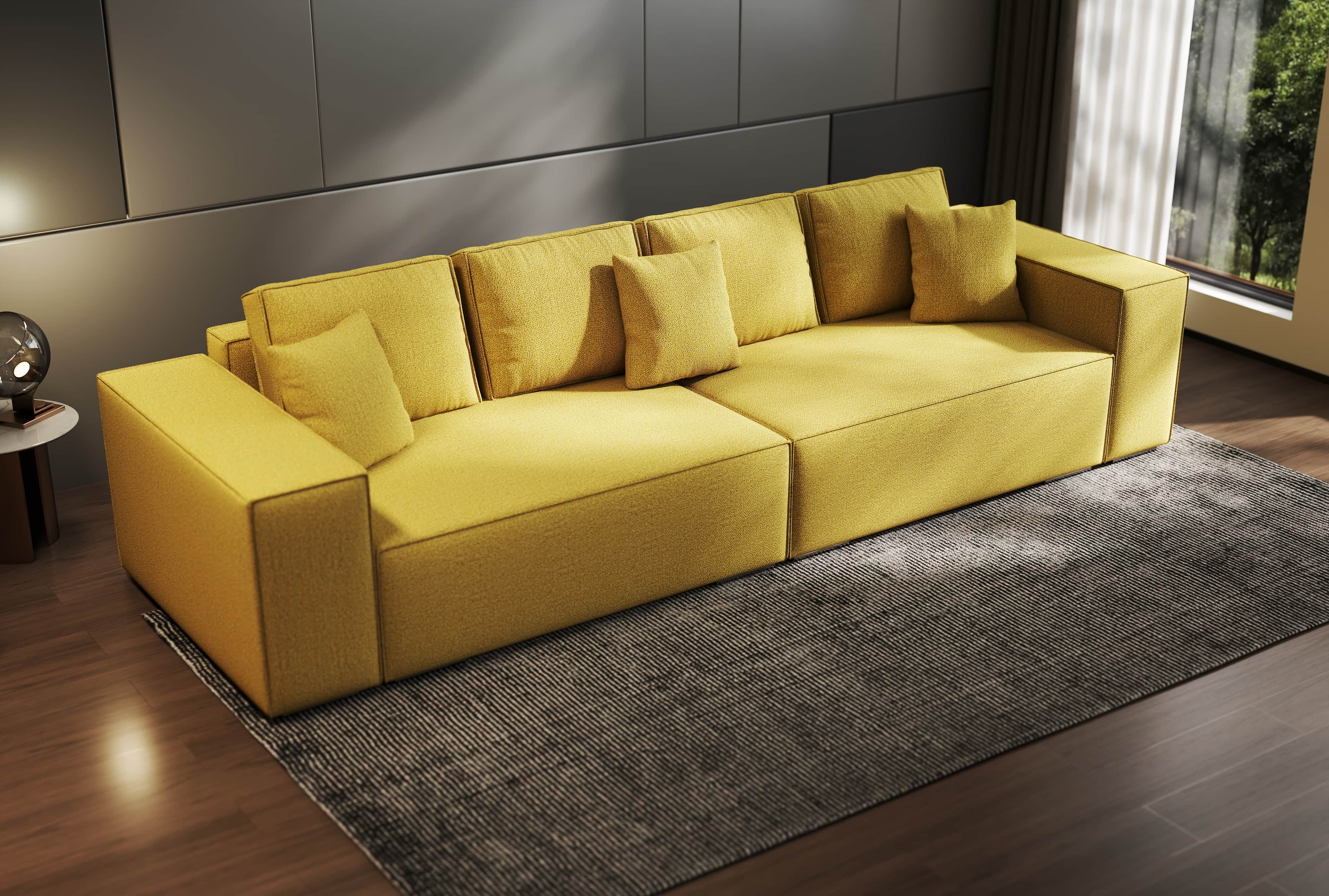 Canapea extensibilă dumonde cu ladă de depozitare si sezut confortabil din spuma HR, Dream Enjoy Melon 310x100 cm Fabrica