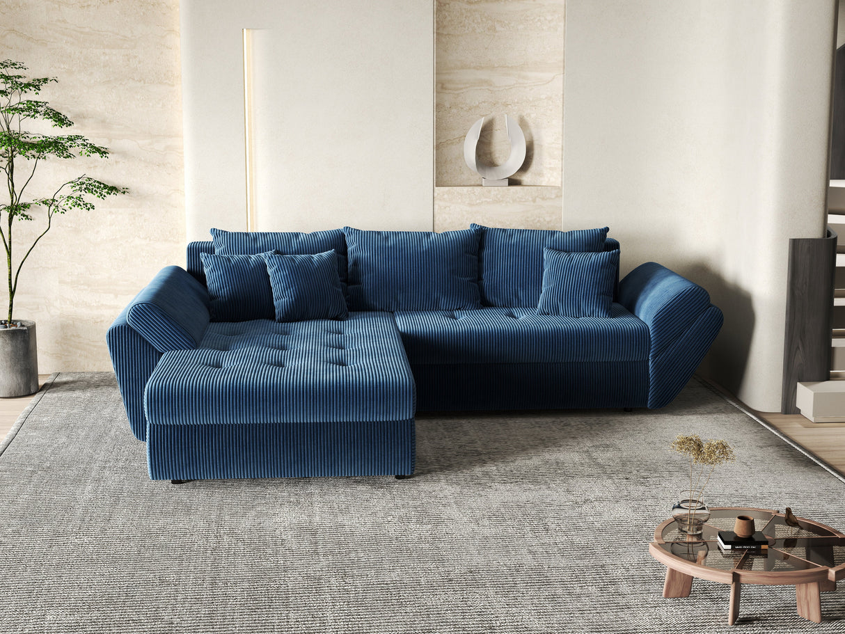 Colțar extensibil dumonde cu ladă de depozitare si sezut confortabil din spuma HR, Loana Bleumarin Zoom 270x185 cm Fabrica