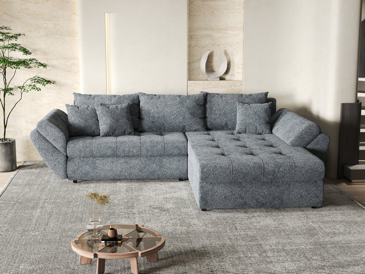 Colțar extensibil dumonde cu ladă de depozitare si sezut confortabil din spuma HR, Loana Euphoria Graphit II 275x185 cm Fabrica
