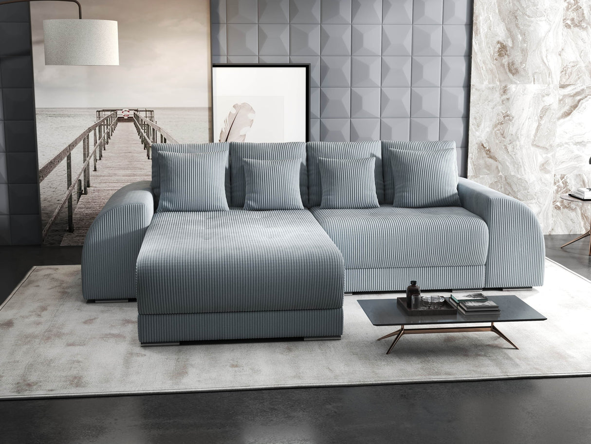 Colțar extensibil dumonde cu ladă de depozitare si sezut confortabil din spuma HR, Verona Zoom Gri Mint 290x185 cm Fabrica