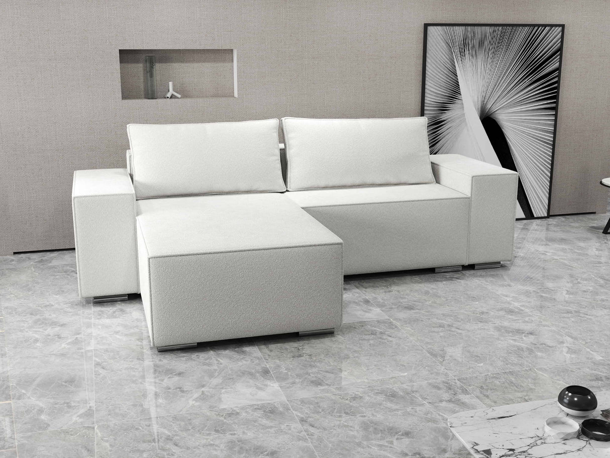 Colțar extensibil dumonde cu ladă de depozitare si sezut confortabil din spuma HR, Dream Euphoria Alb 290x185 cm Fabrica
