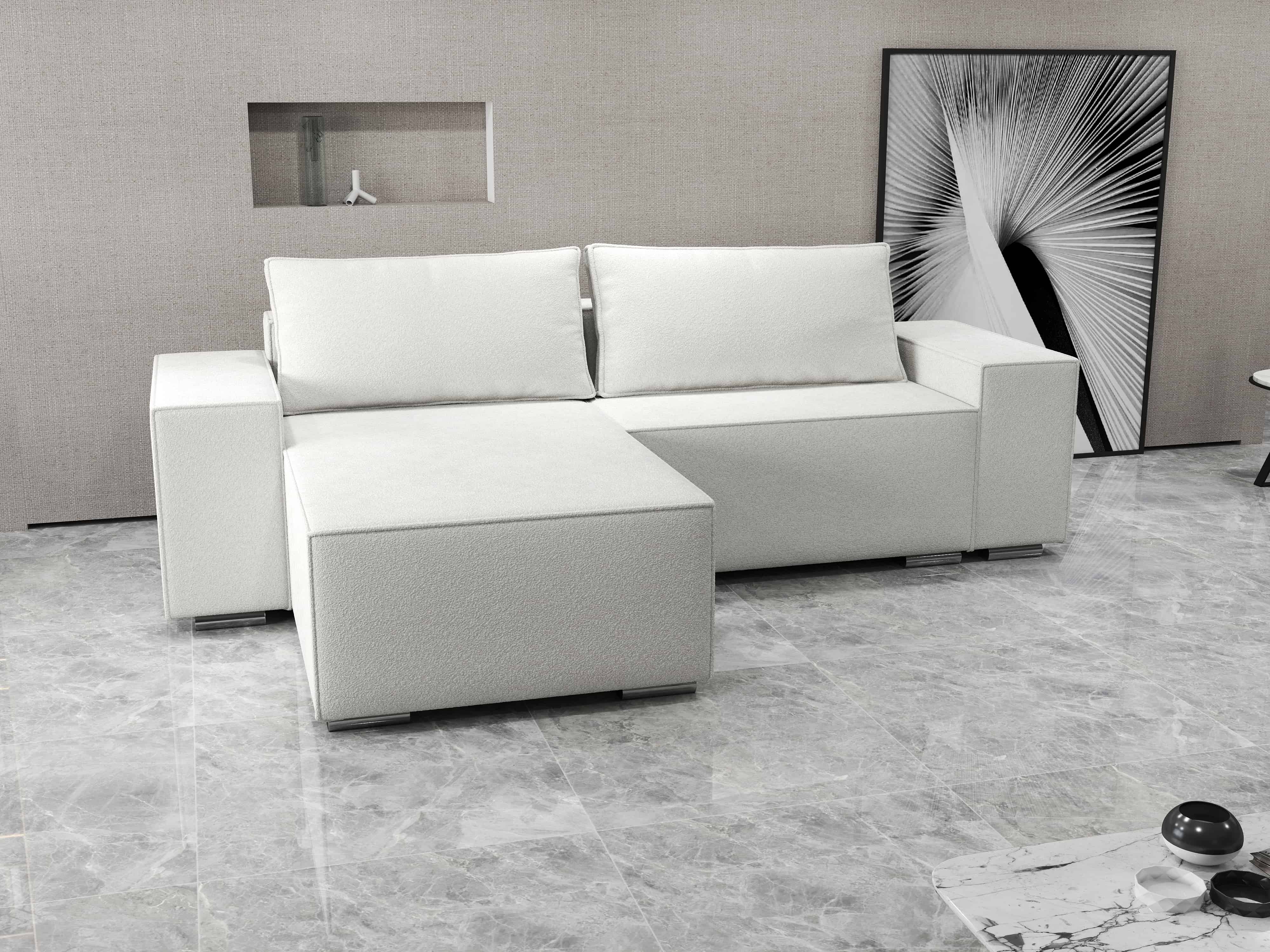Colțar extensibil dumonde cu ladă de depozitare si sezut confortabil din spuma HR, Dream Euphoria Alb 290x185 cm Fabrica