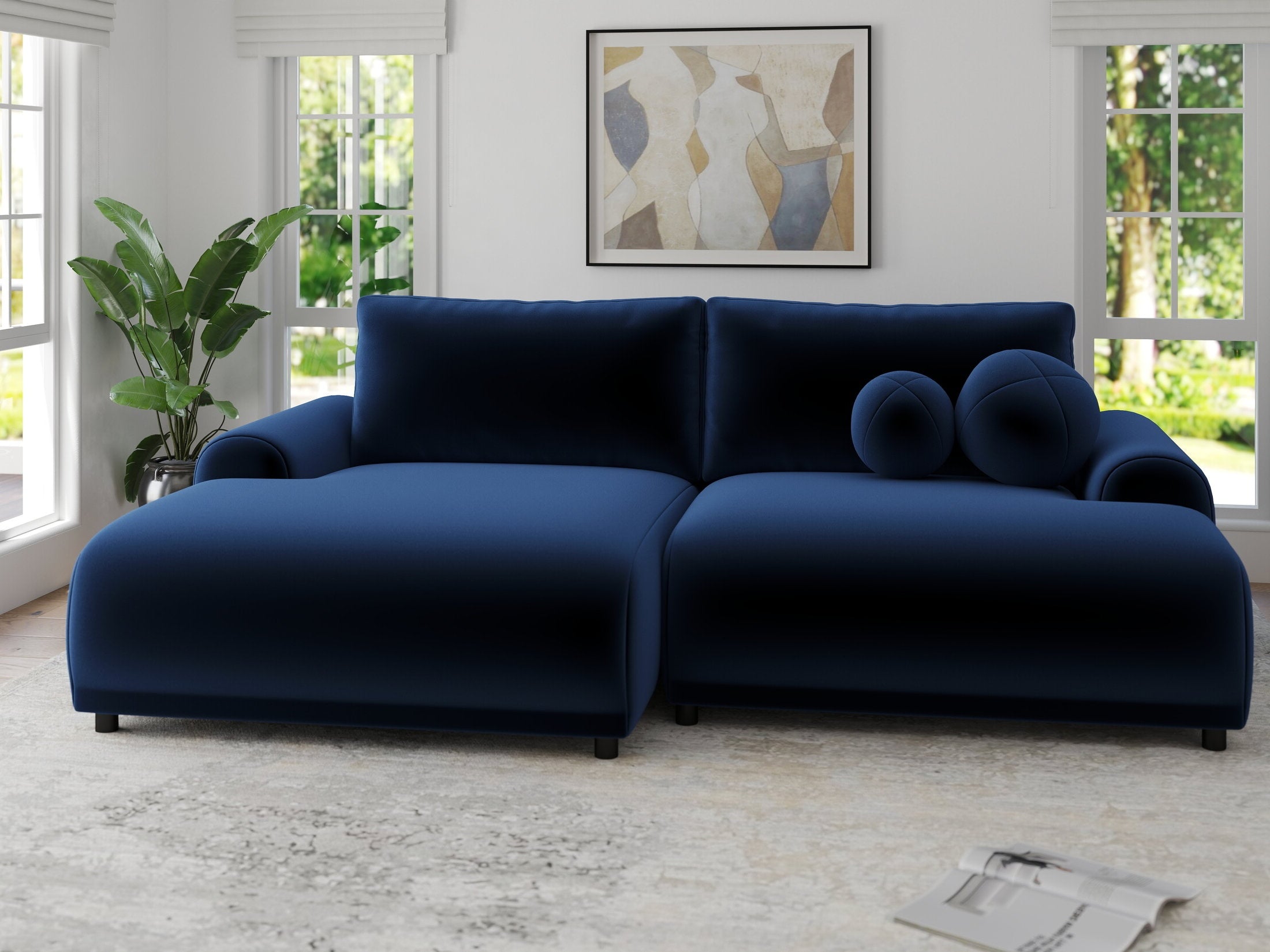 Colțar extensibil dumonde cu ladă de depozitare și șezut confortabil din spumă HR, Carlo Royal Albastru Navy 240x145 cm