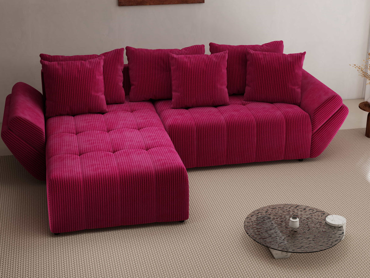 Colțar extensibil dumonde cu ladă de depozitare si sezut confortabil din spuma HR, Berlin Zoom Bordeaux 280x185 cm Fabrica