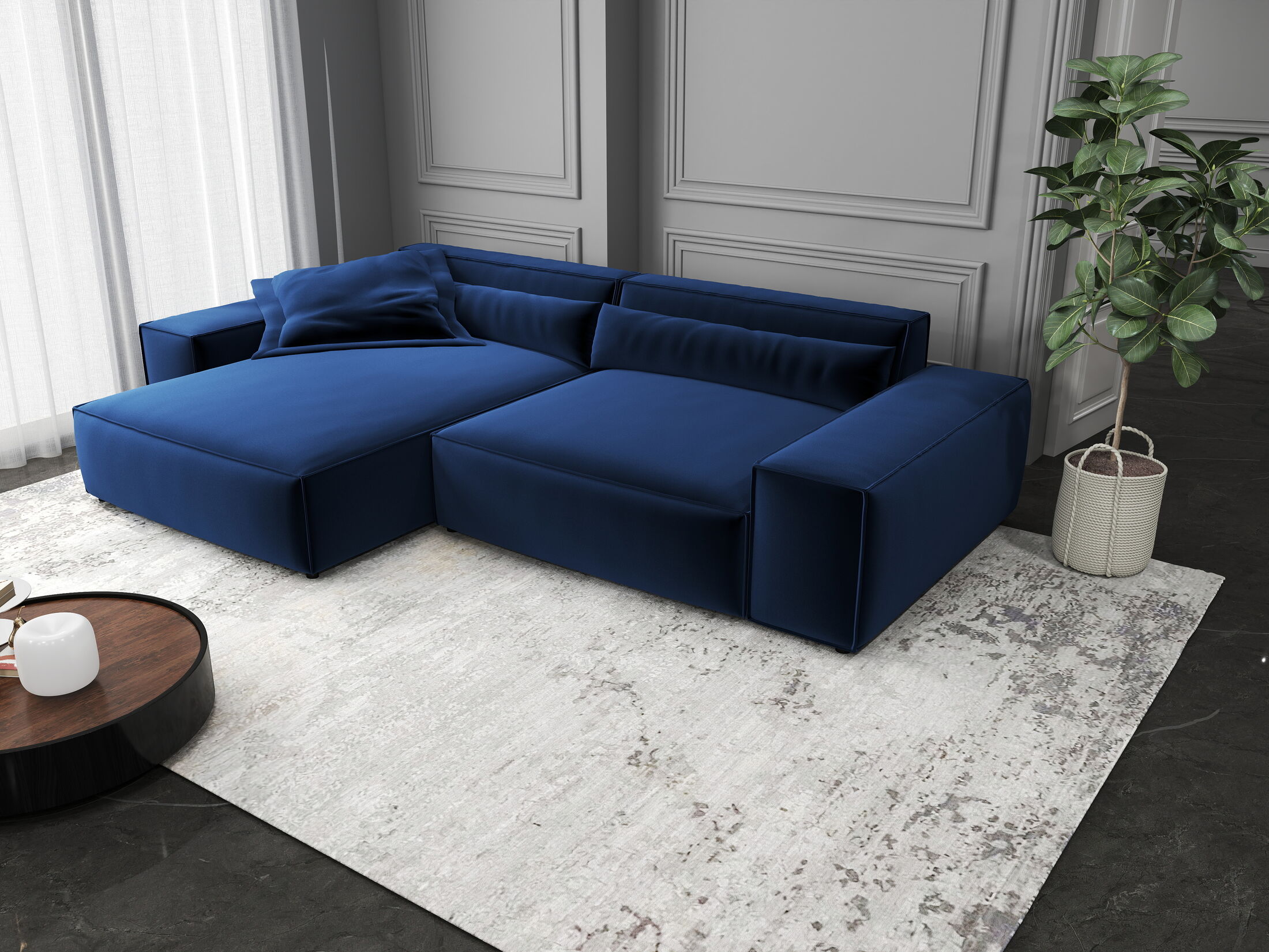 Colțar dumonde cu șezut confortabil din spumă HR, Marvelo Royal Albastru Navy 264x175 cm