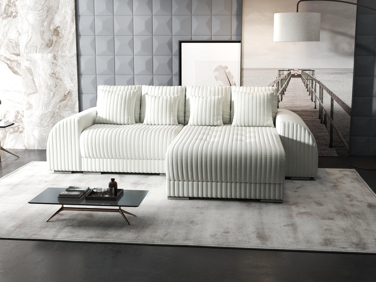 Colțar extensibil dumonde cu ladă de depozitare si sezut confortabil din spuma HR, Verona Ambience Alb II 290x185 cm Fabrica