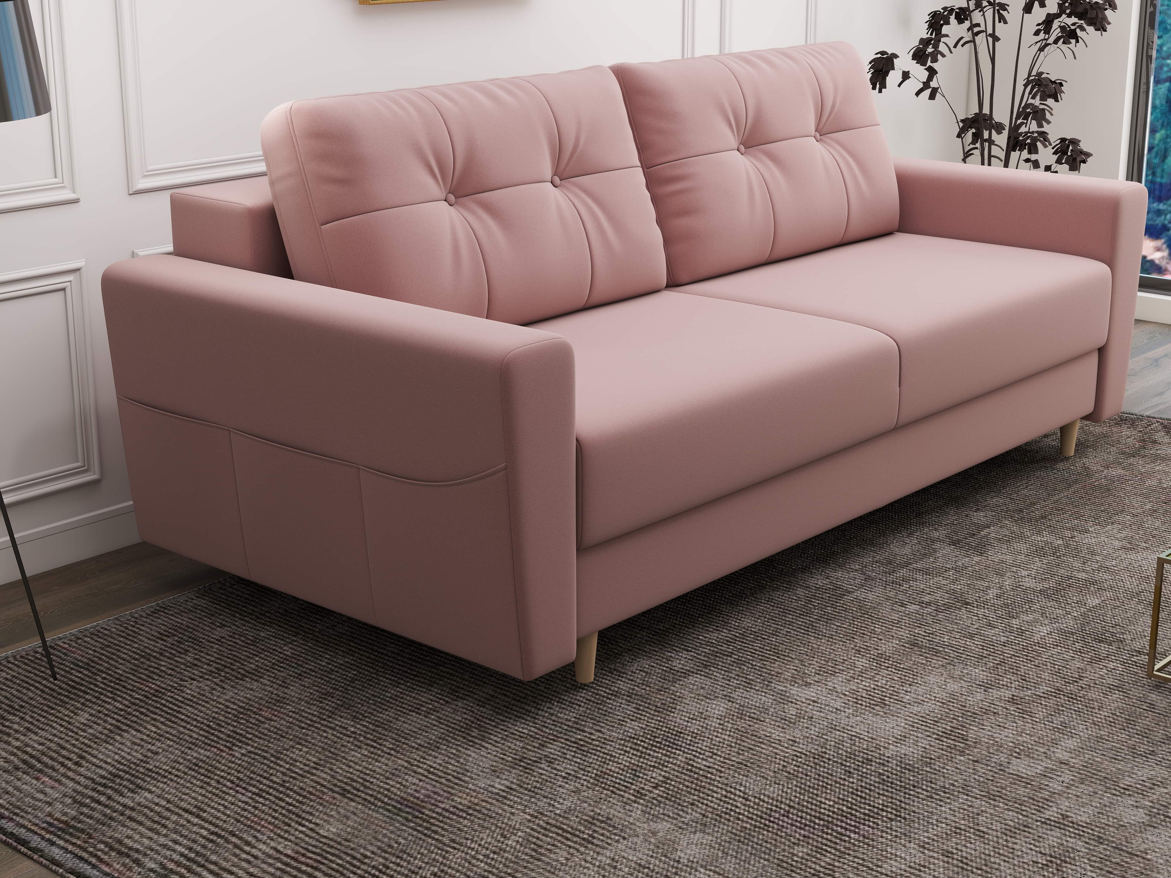 Canapea extensibilă dumonde cu ladă de depozitare si sezut confortabil din spuma HR, Summer Royal Roz 225x100 cm