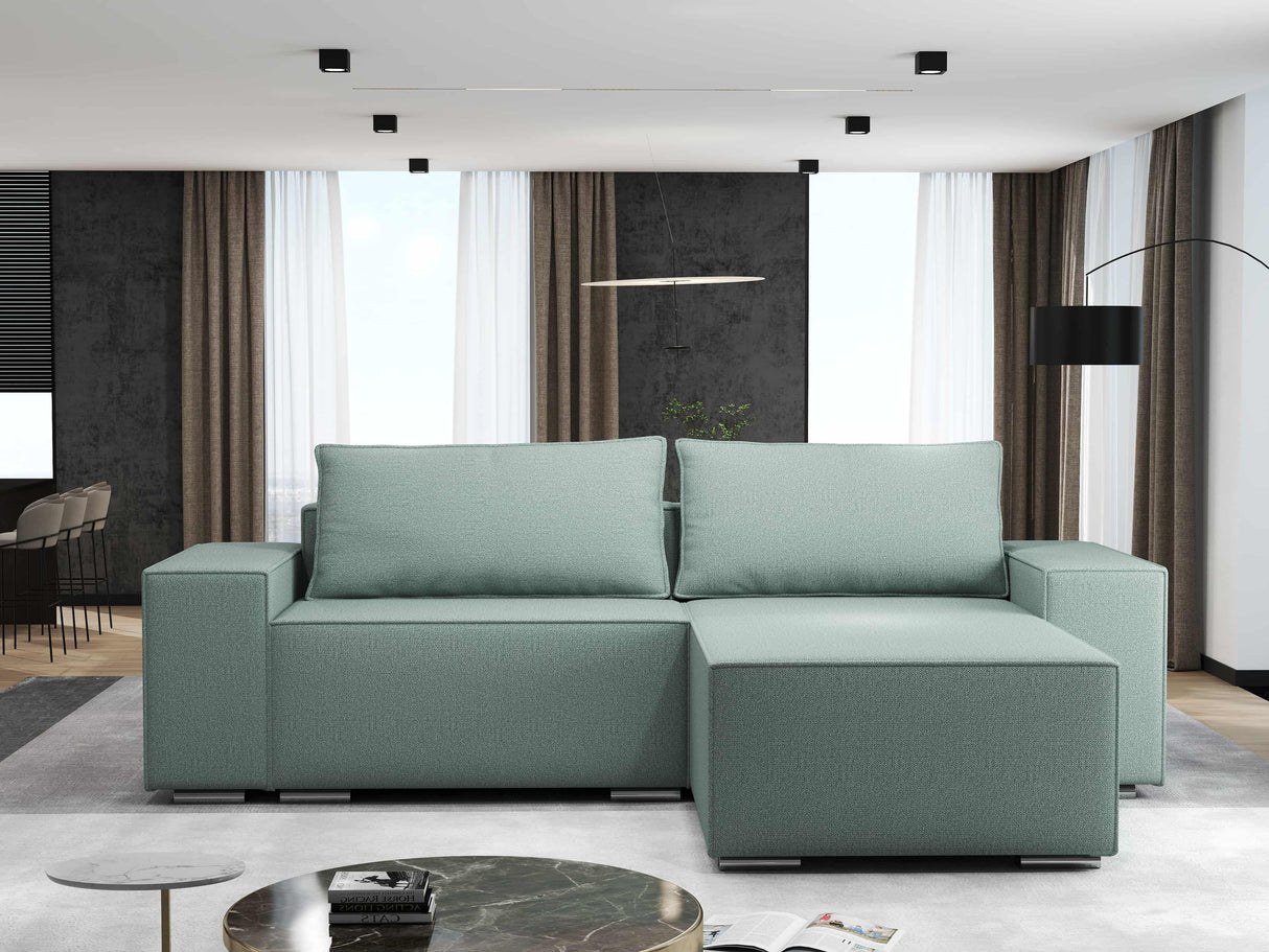 Colțar extensibil dumonde cu ladă de depozitare si sezut confortabil din spuma HR, Dream Enjoy Verde Mint 290x185 cm II Fabrica