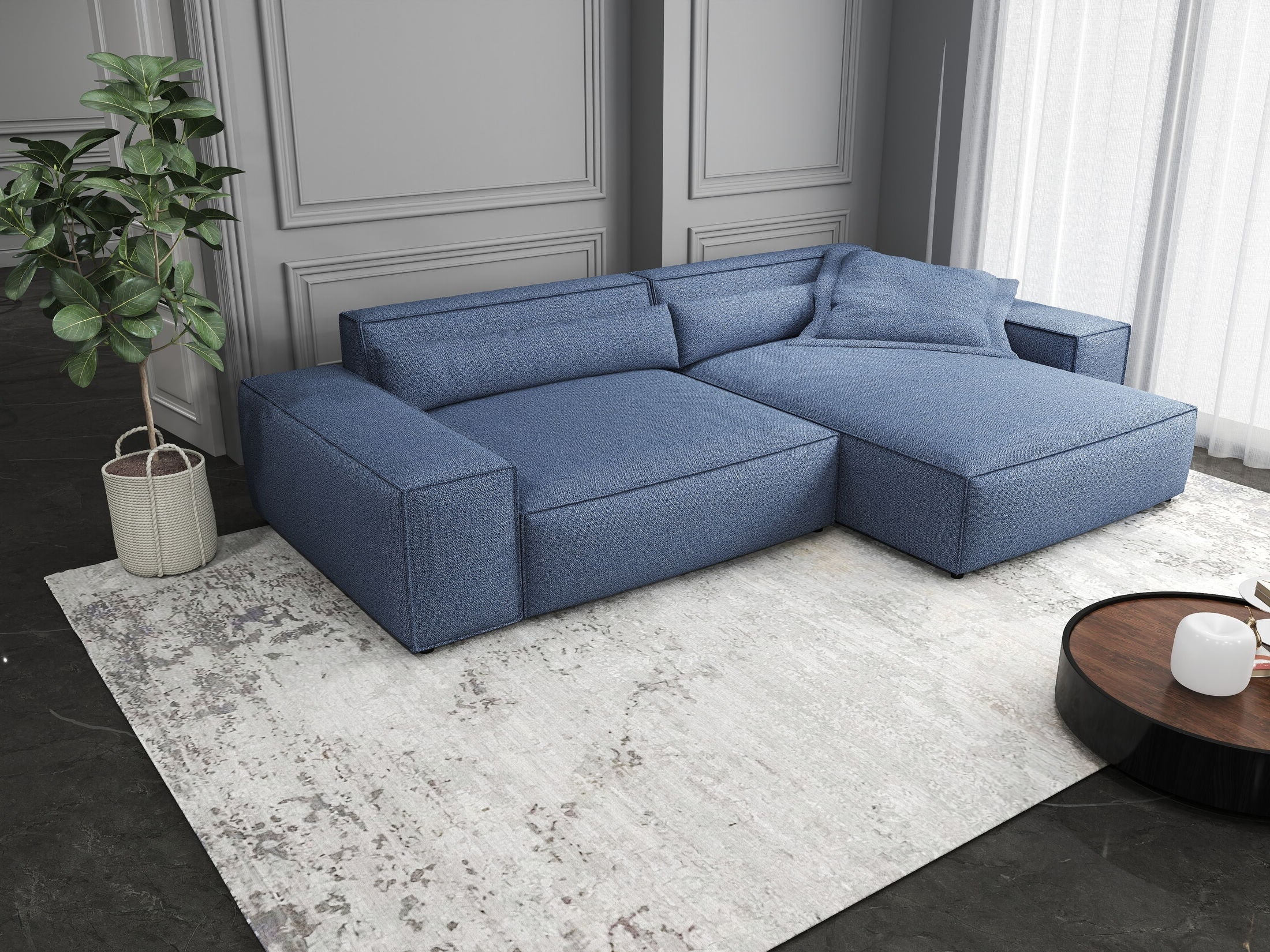 Colțar dumonde cu șezut confortabil din spumă HR, Marvelo Enjoy Albastru 264x175 cm II