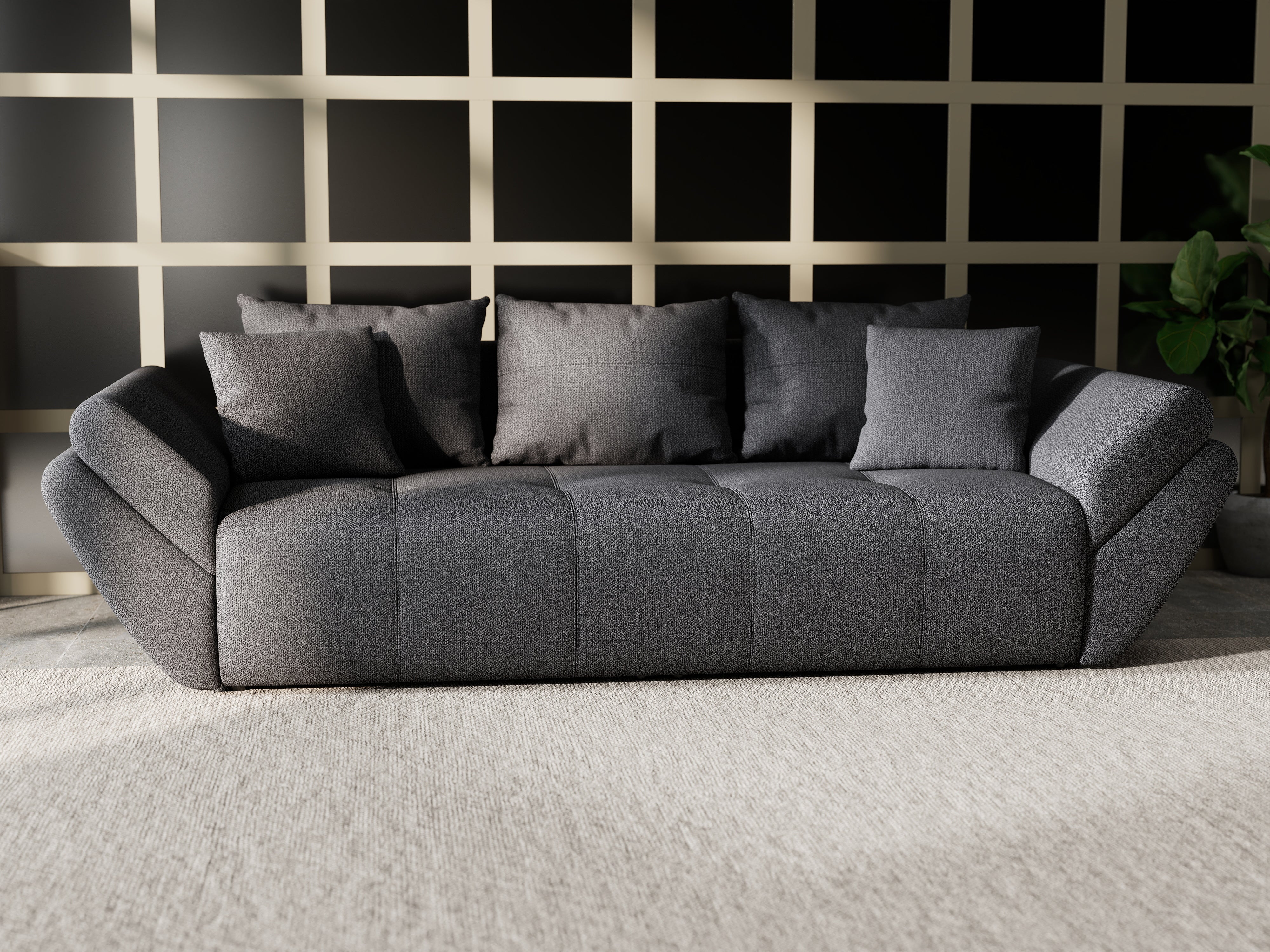 Canapea extensibilă dumonde cu ladă de depozitare si sezut confortabil din spuma HR, Berlin Graphite 250x100 cm Fabrica