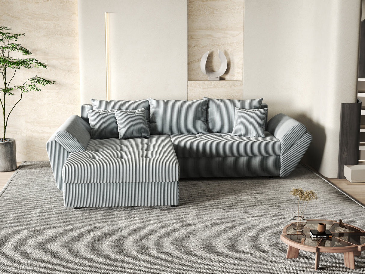 Colțar extensibil dumonde cu ladă de depozitare si sezut confortabil din spuma HR, Loana GREY MInt Zoom 270x185 cm Fabrica