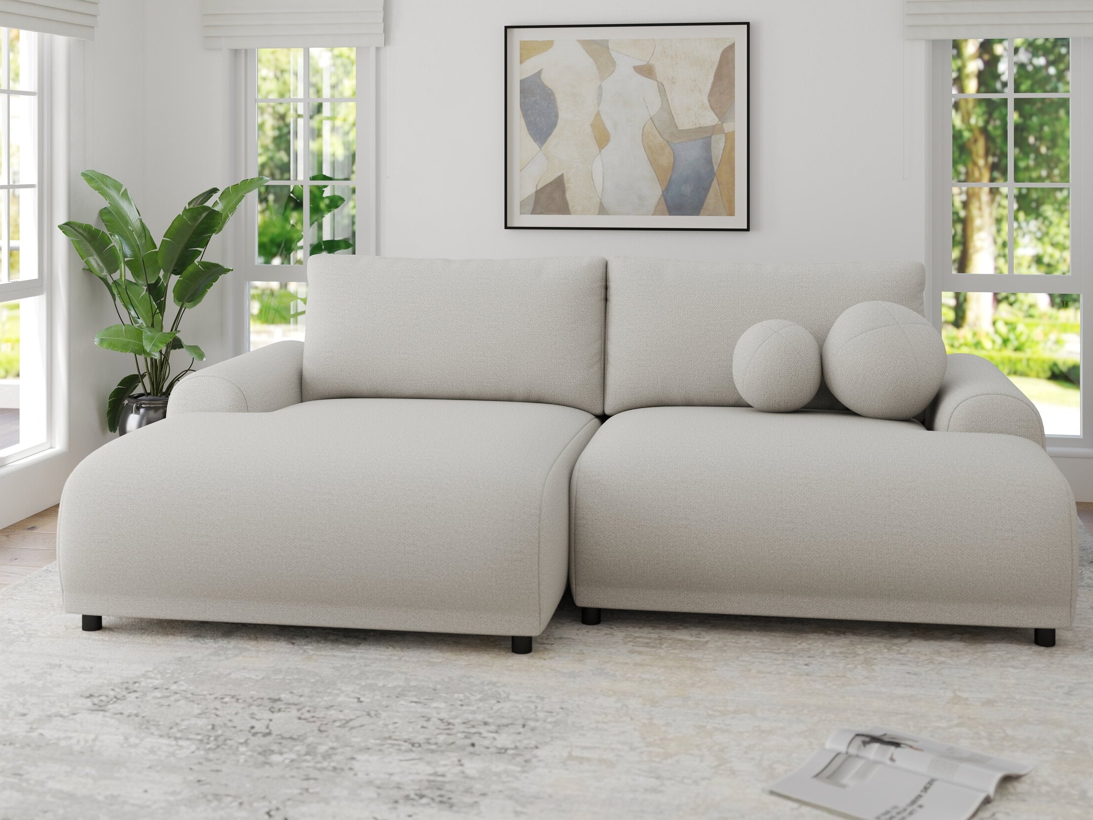 Colțar extensibil dumonde cu ladă de depozitare și șezut confortabil din spumă HR, Carlo Enjoy Bej 240x145 cm