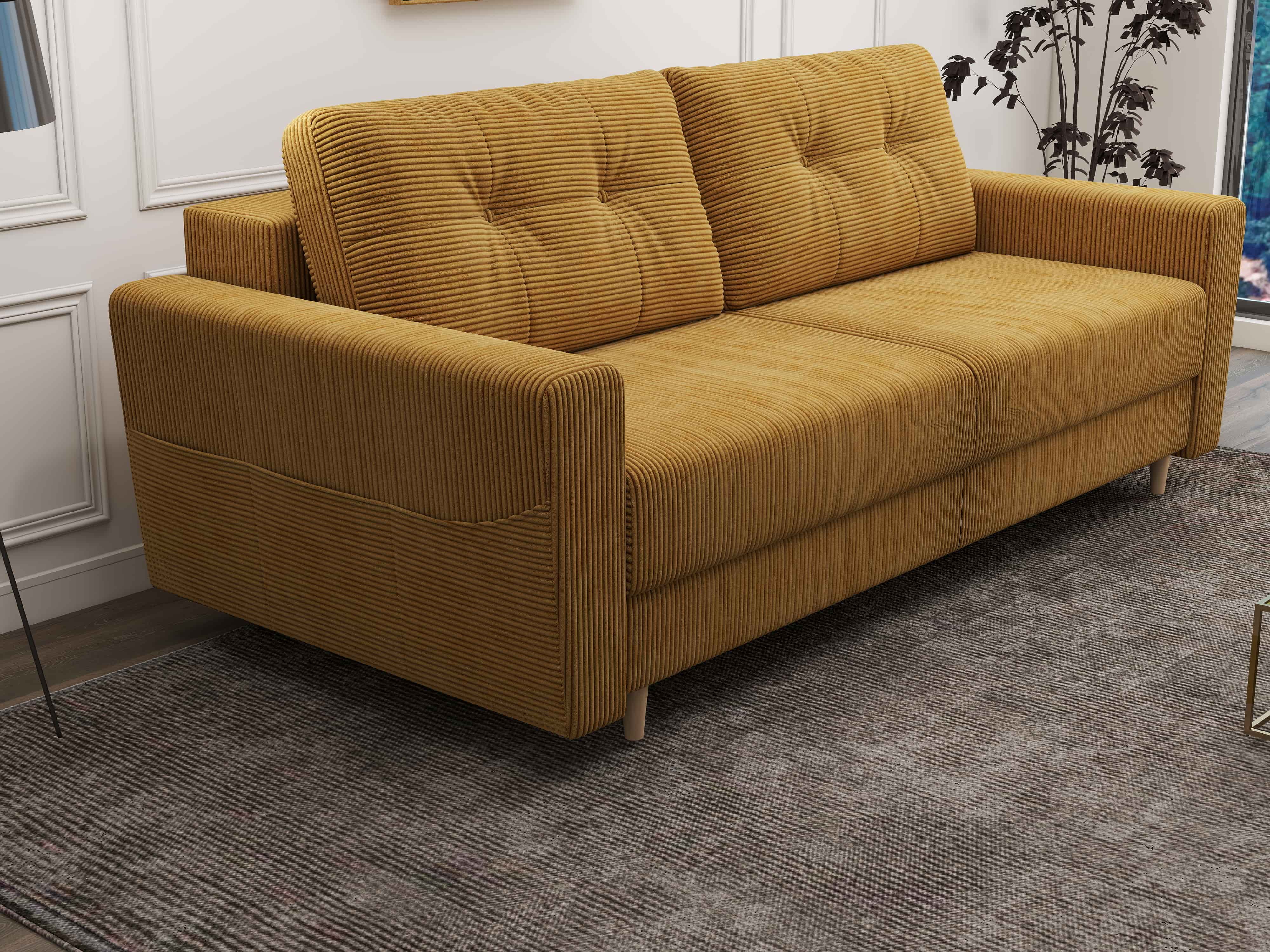Canapea extensibilă dumonde cu ladă de depozitare si sezut confortabil din spuma HR, Summer Zoom Mustar 225x100 cm