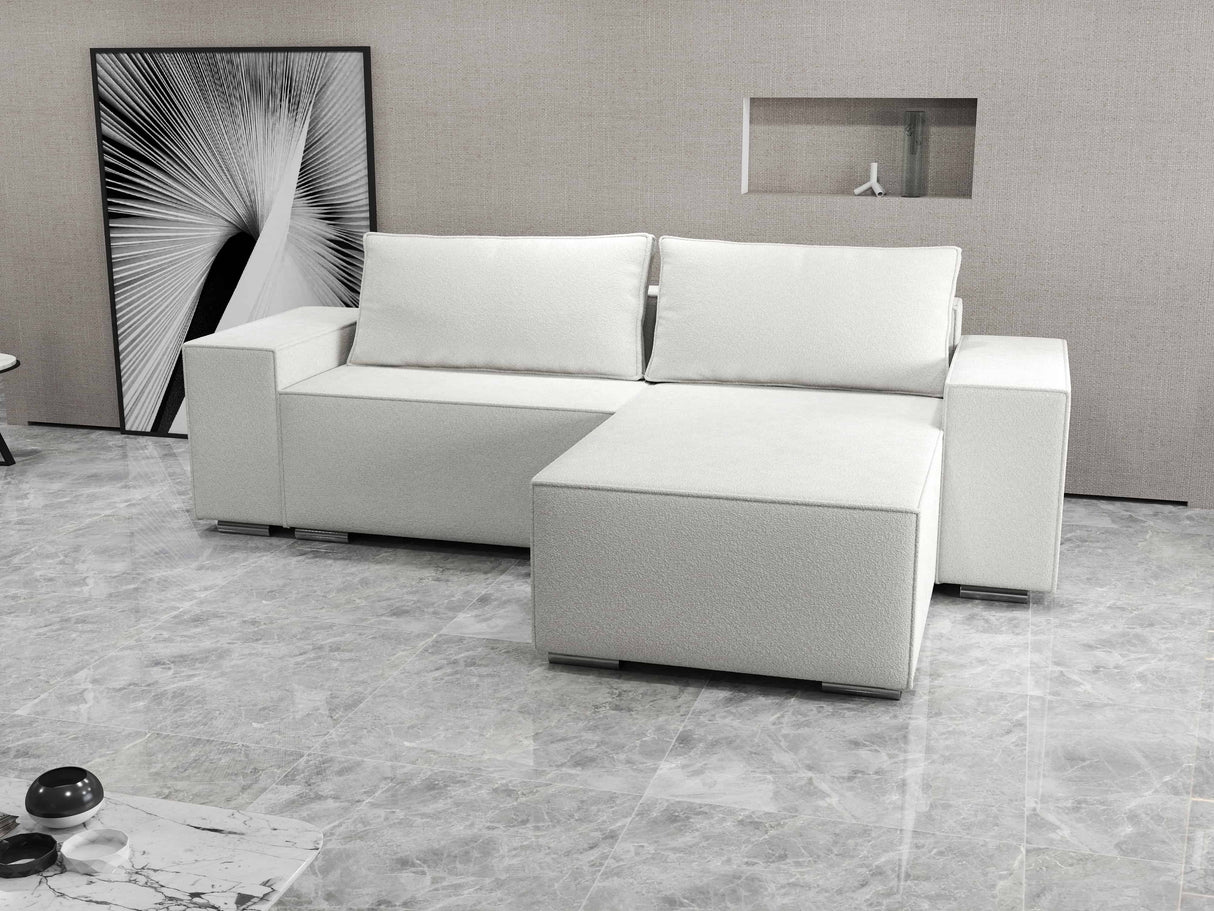 Colțar extensibil dumonde cu ladă de depozitare si sezut confortabil din spuma HR, Dream Euphoria Alb 290x185 cm II Fabrica