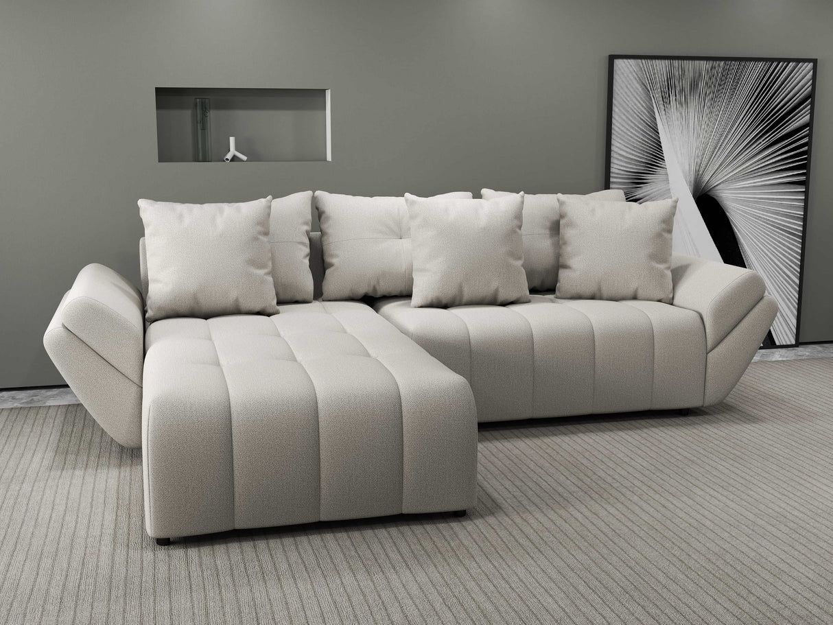 Colțar extensibil dumonde cu ladă de depozitare si sezut confortabil din spuma HR, Berlin Enjoy Bej 280x185 cm Fabrica
