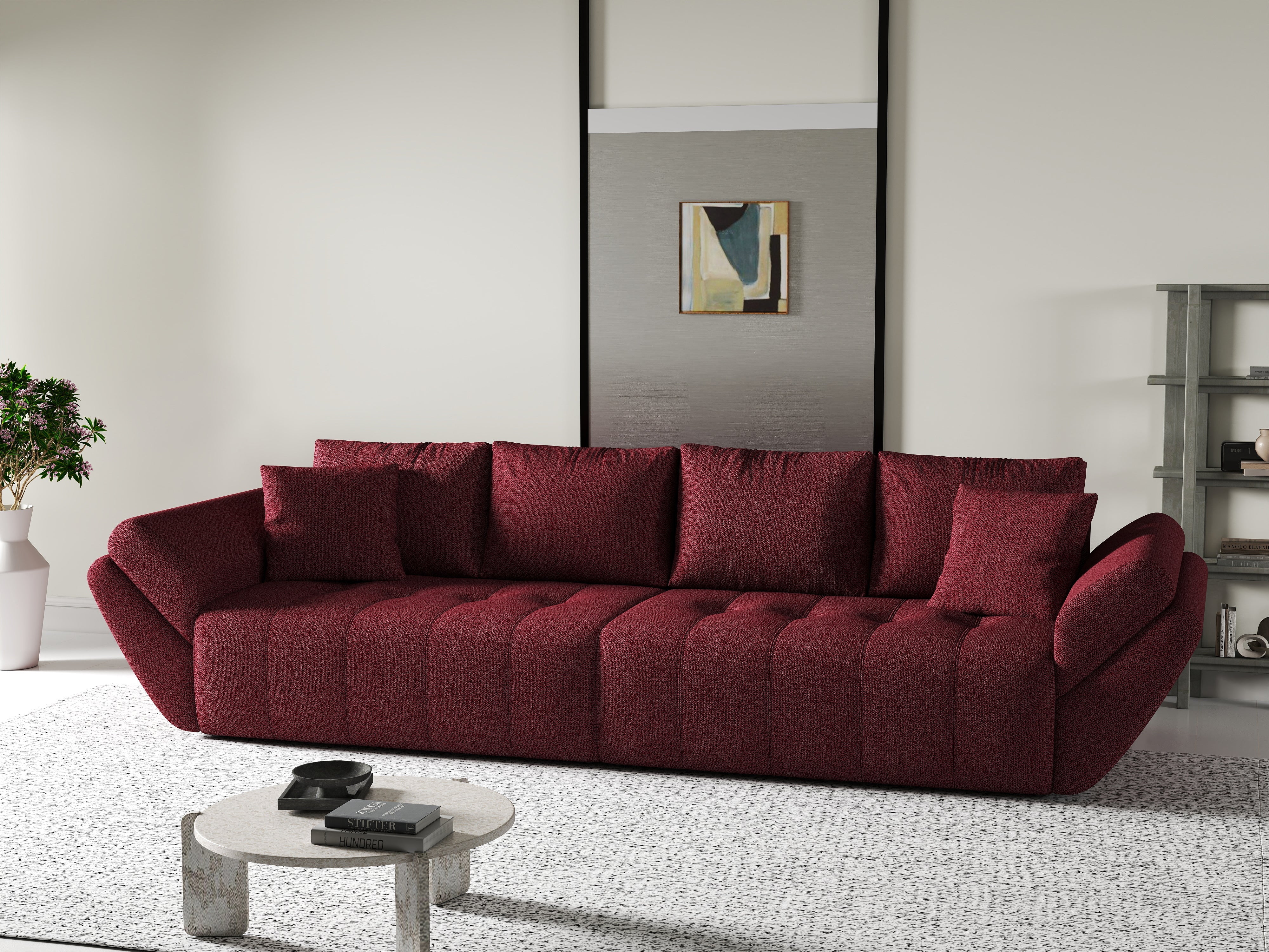 Canapea extensibilă dumonde cu ladă de depozitare si sezut confortabil din spuma HR, Berlin Red 300x100 cm Fabrica