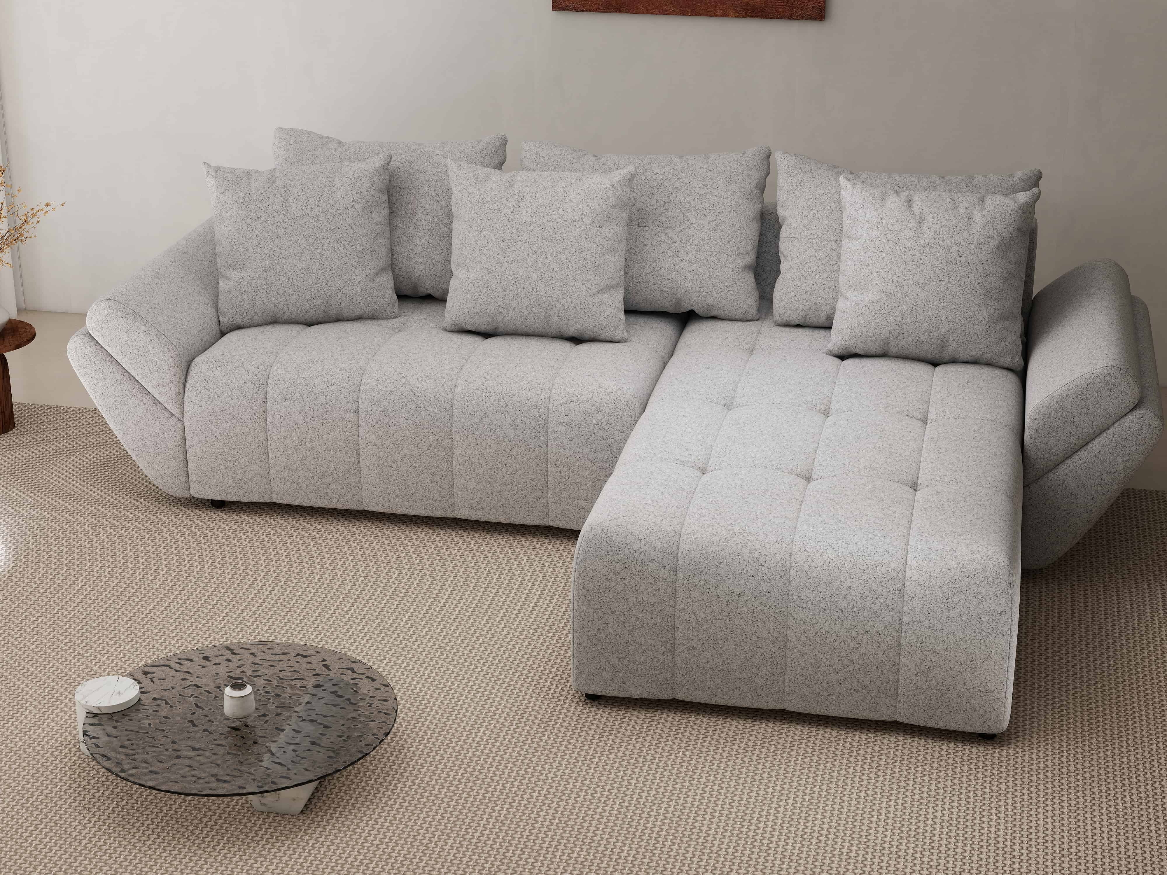 Colțar extensibil dumonde cu ladă de depozitare si sezut confortabil din spuma HR, Berlin Euphoria Gri 280x185 cm II Fabrica