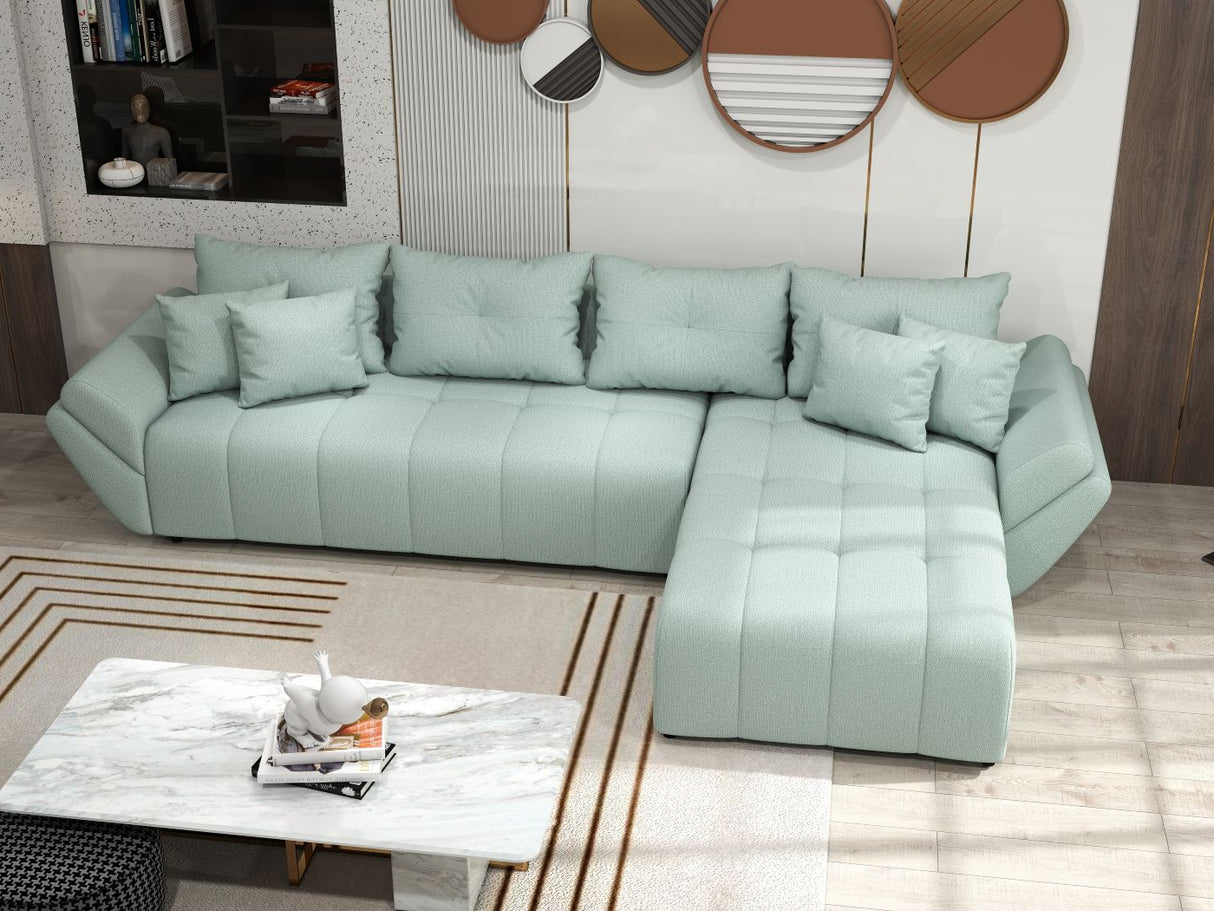 Colțar extensibil dumonde cu ladă de depozitare si sezut confortabil din spuma HR, Berlin XL Enjoy Lux Mint 350x185 cm II