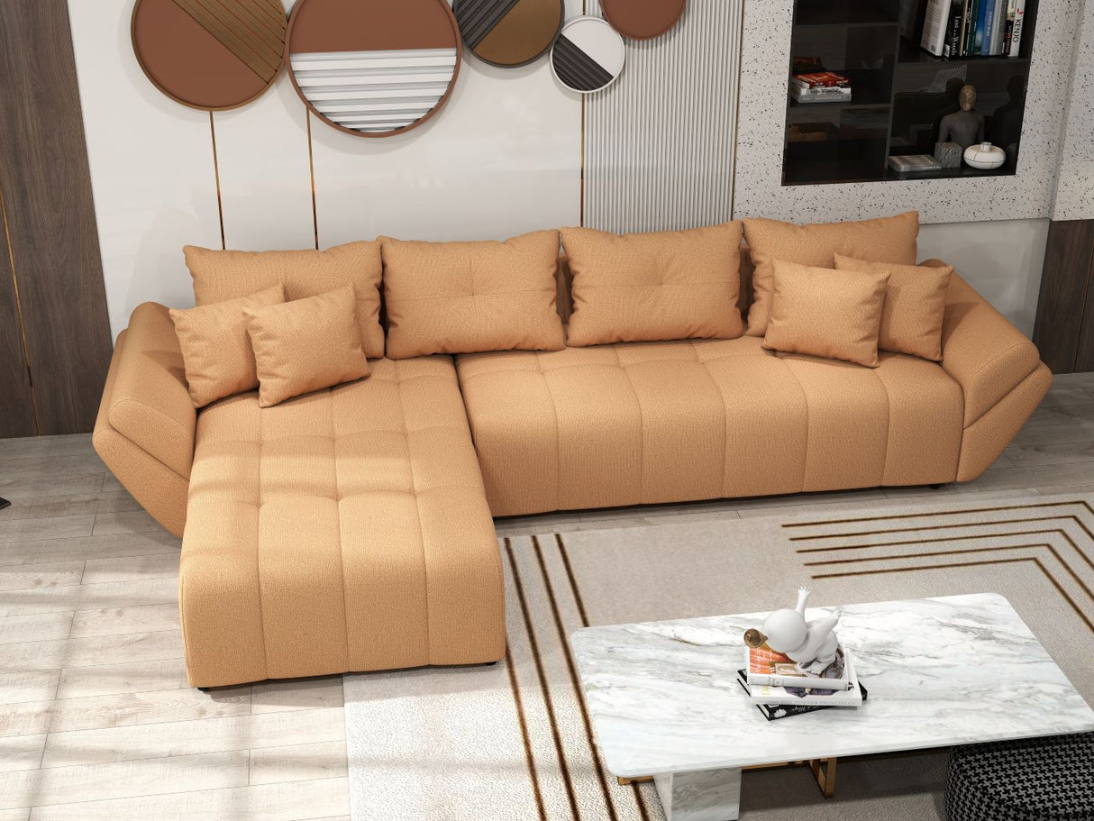 Colțar extensibil dumonde cu ladă de depozitare si sezut confortabil din spuma HR, Berlin XL Enjoy Lux Mango 350x185 cm