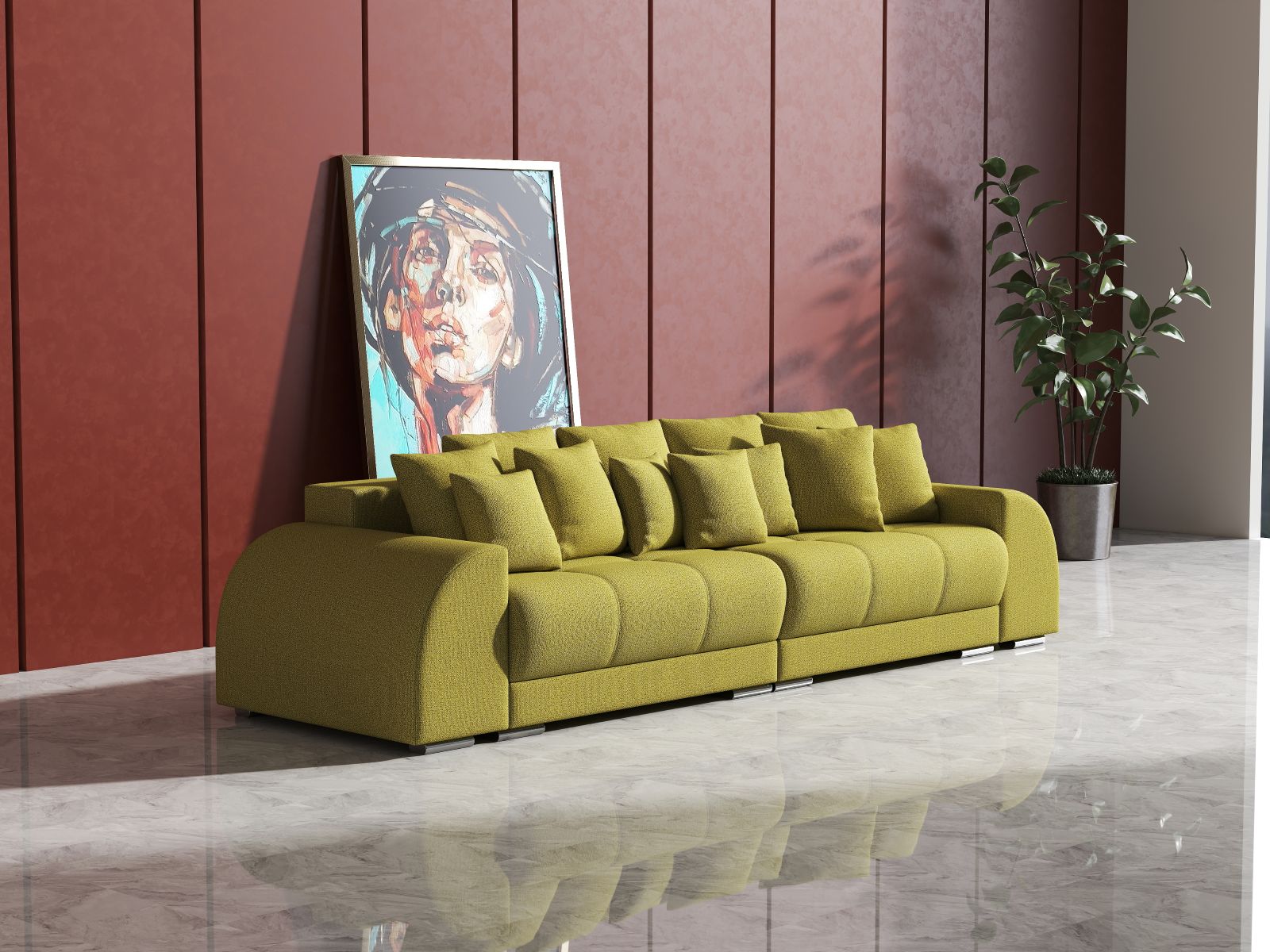 Canapea extensibilă dumonde cu 2 lăzi de depozitare si sezut confortabil din spuma HR, Big Sofa Verona Enjoy Lux Green 310x100 cm Fabrica