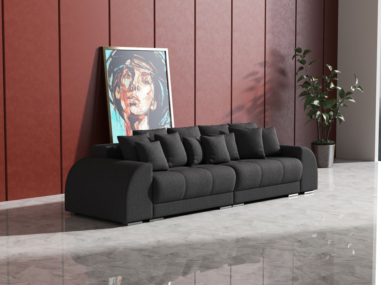 Canapea extensibilă dumonde cu 2 lăzi de depozitare si sezut confortabil din spuma HR, Big Sofa Verona Enjoy Lux Graphite 310x100 cm Fabrica