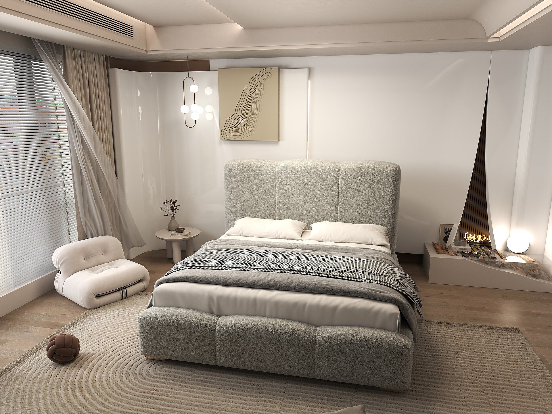 Pat dormitor dumonde, tapitat gri, Havana 160x200 cm, somiera rabatabila inclusa, spatiu depozitare