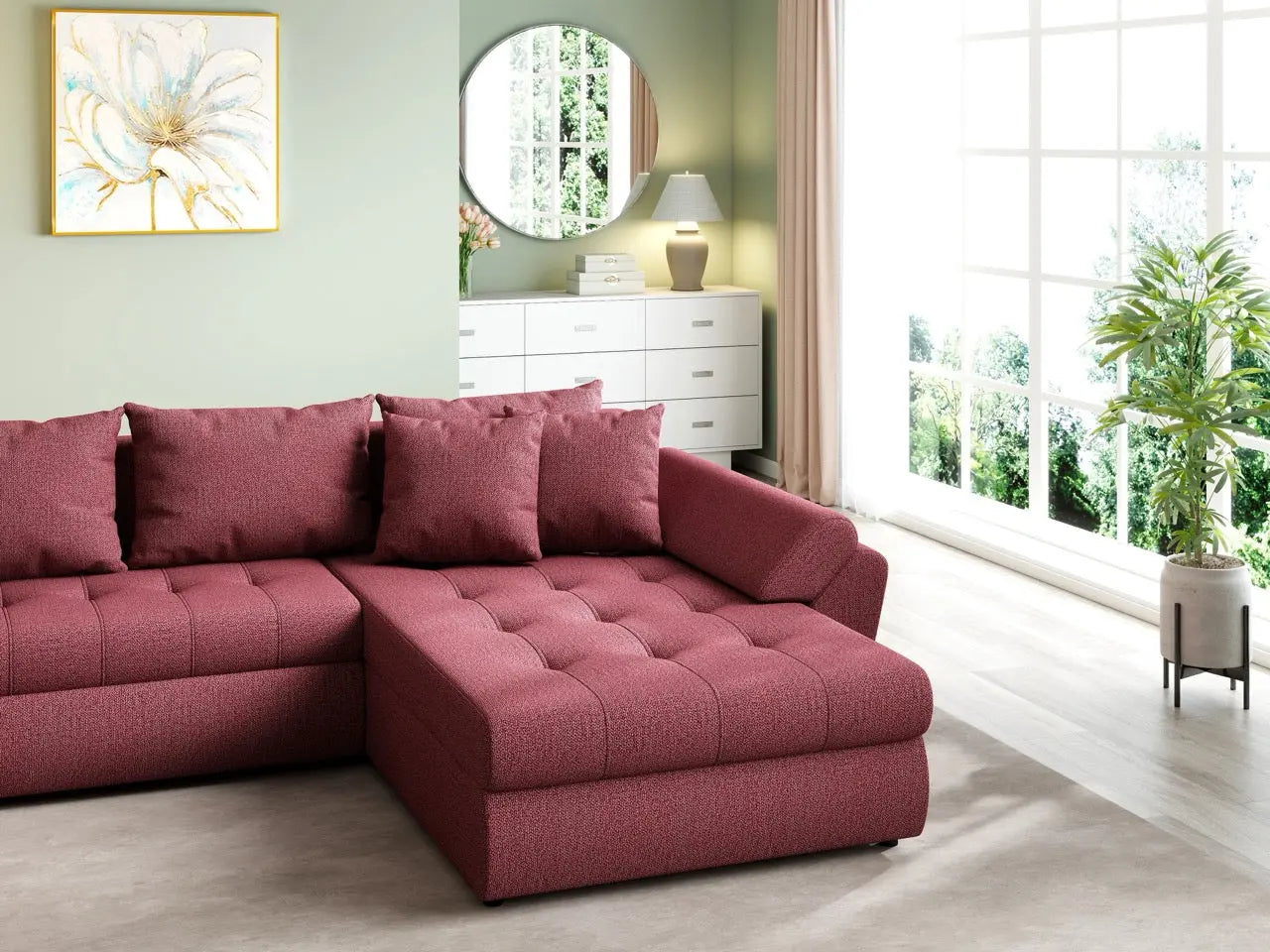 Colțar extensibil dumonde cu ladă de depozitare si sezut confortabil din spuma HR, Loana U Enjoy Winery 355x185 cm Fabrica