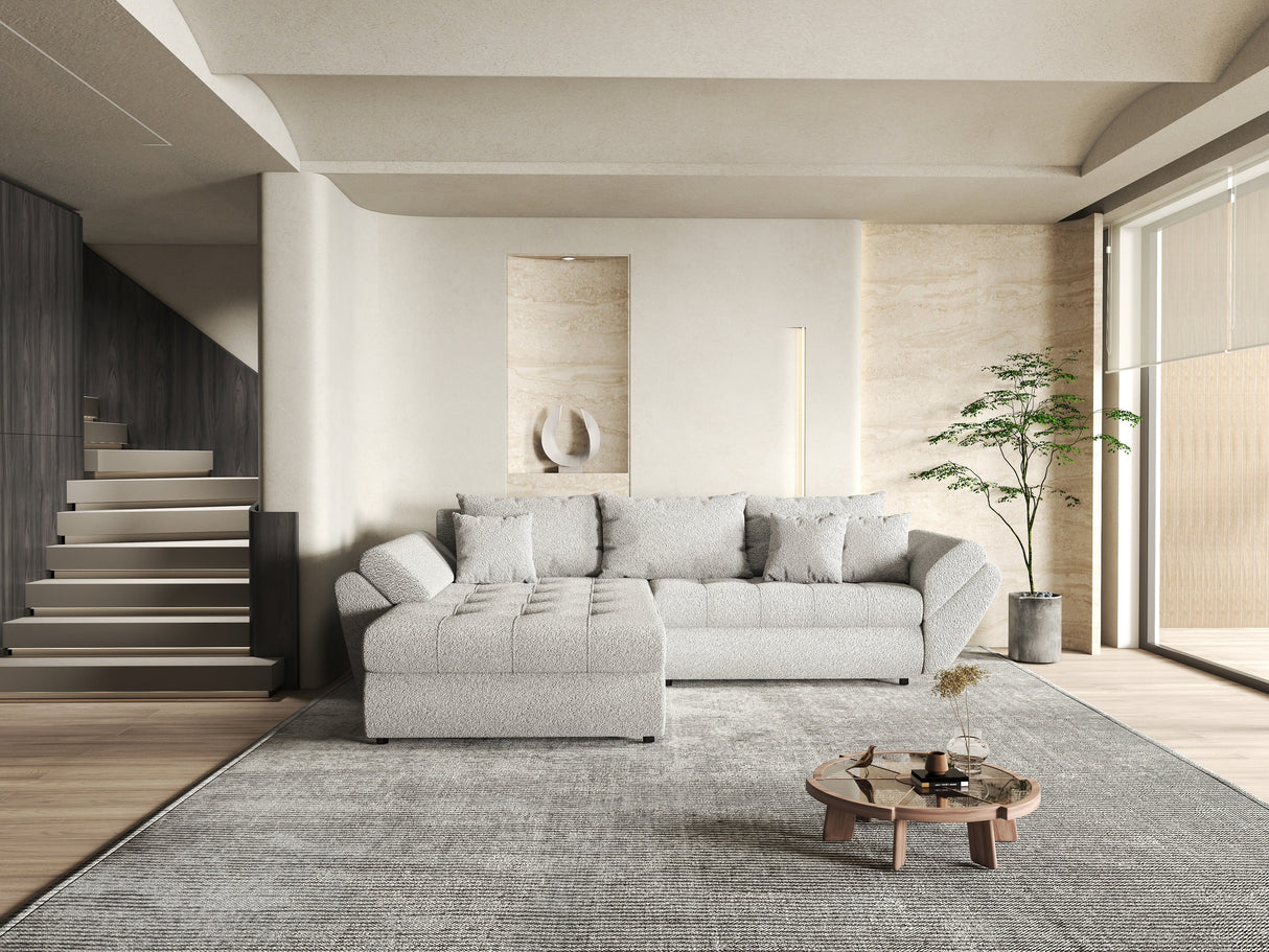 Colțar extensibil dumonde cu ladă de depozitare si sezut confortabil din spuma HR, Loana Gri Euphoria 270x185 cm Fabrica