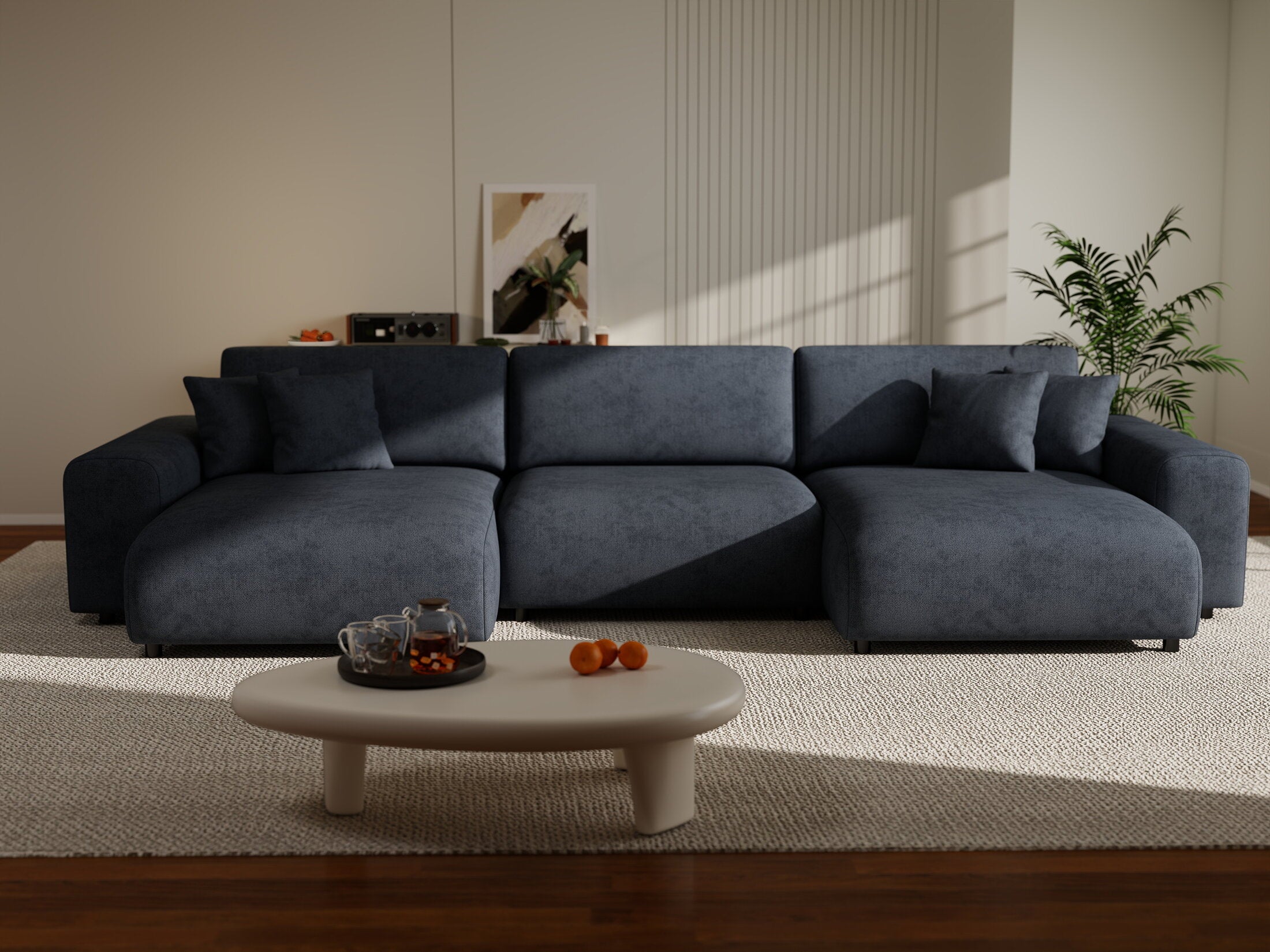 Colțar extensibil dumonde cu ladă de depozitare si sezut confortabil din spuma HR, Sarina U Enjoy Antracit 350x168 cm