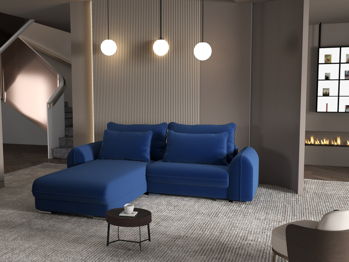 Colțar extensibil dumonde cu ladă de depozitare si sezut confortabil din spuma HR, Denver Royal Albastru 275x185 cm Fabrica