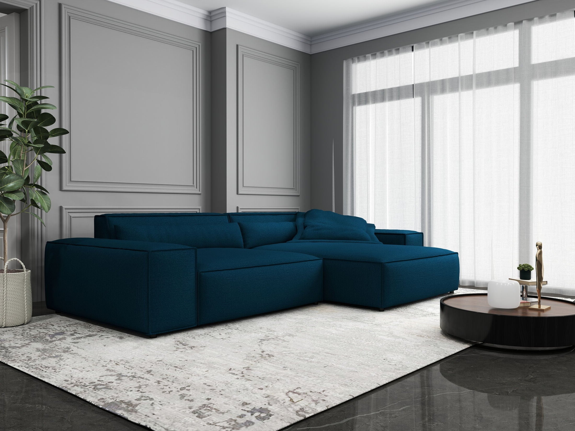 Colțar dumonde cu șezut confortabil din spumă HR, Marvelo Enjoy Verde Petrol 264x175 cm II