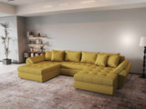 Colțar extensibil dumonde cu ladă de depozitare si sezut confortabil din spuma HR, Loana U Melon 355x185 cm Fabrica