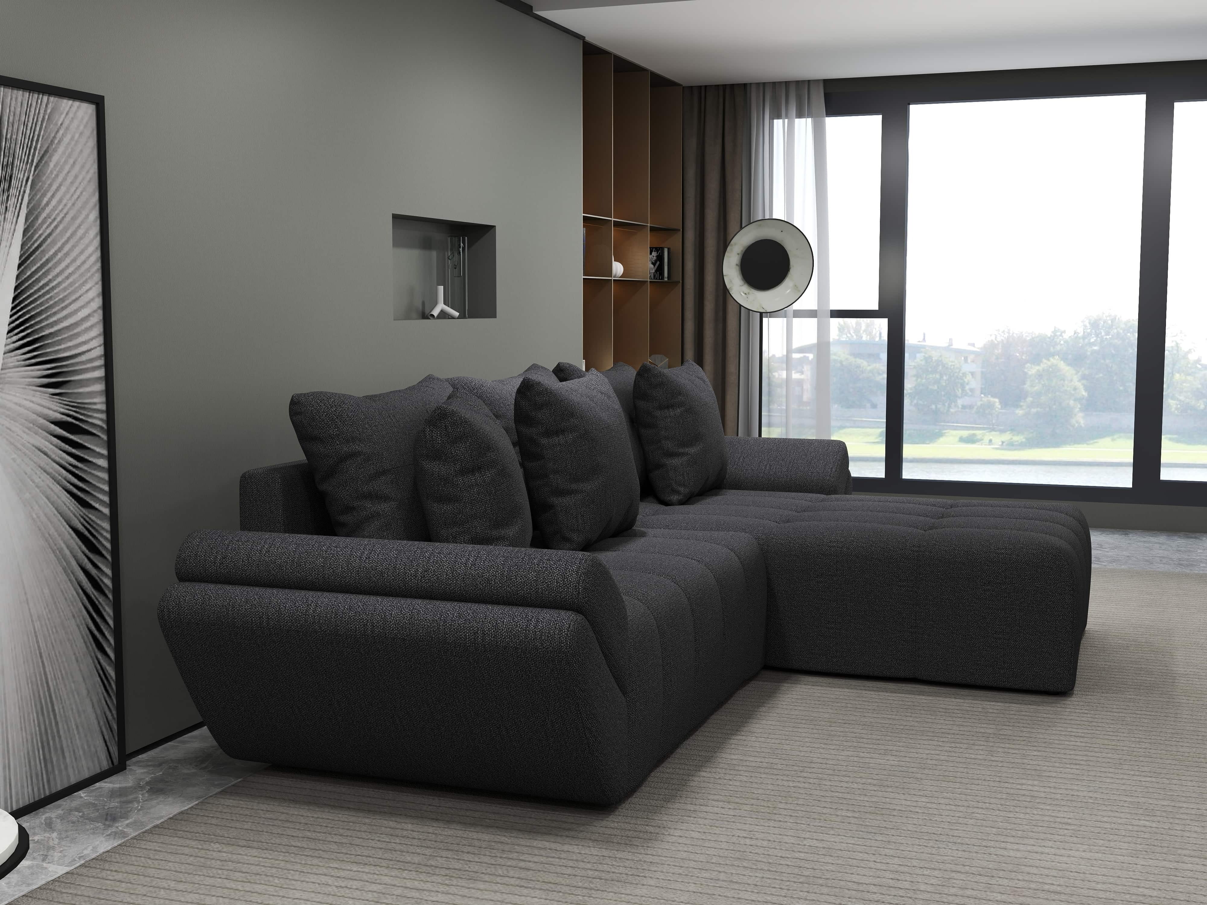 Colțar extensibil dumonde cu ladă de depozitare si sezut confortabil din spuma HR, Berlin Enjoy Gri Grafit 280x185 cm II Fabrica